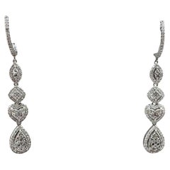 Diamond Multi Cluster Drop Earrings 10K White Gold 1.20ctw New