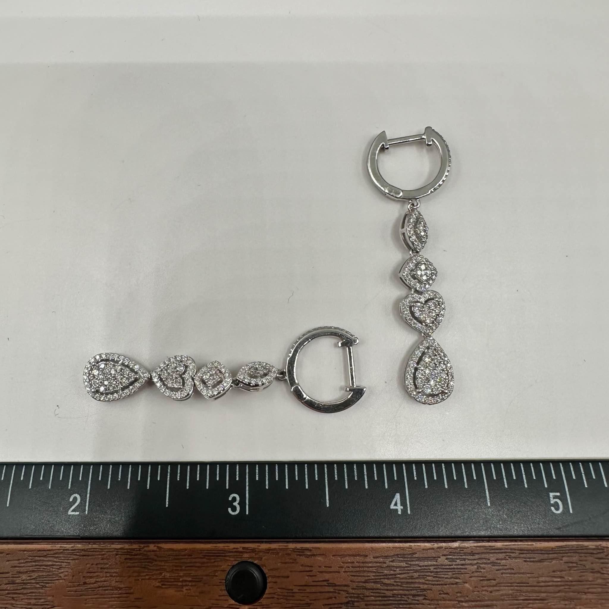 Diamond Multi Cluster Drop Earrings in 10kt White Gold - 1.2ctw Diamonds, New In New Condition For Sale In West Hempstead, NY