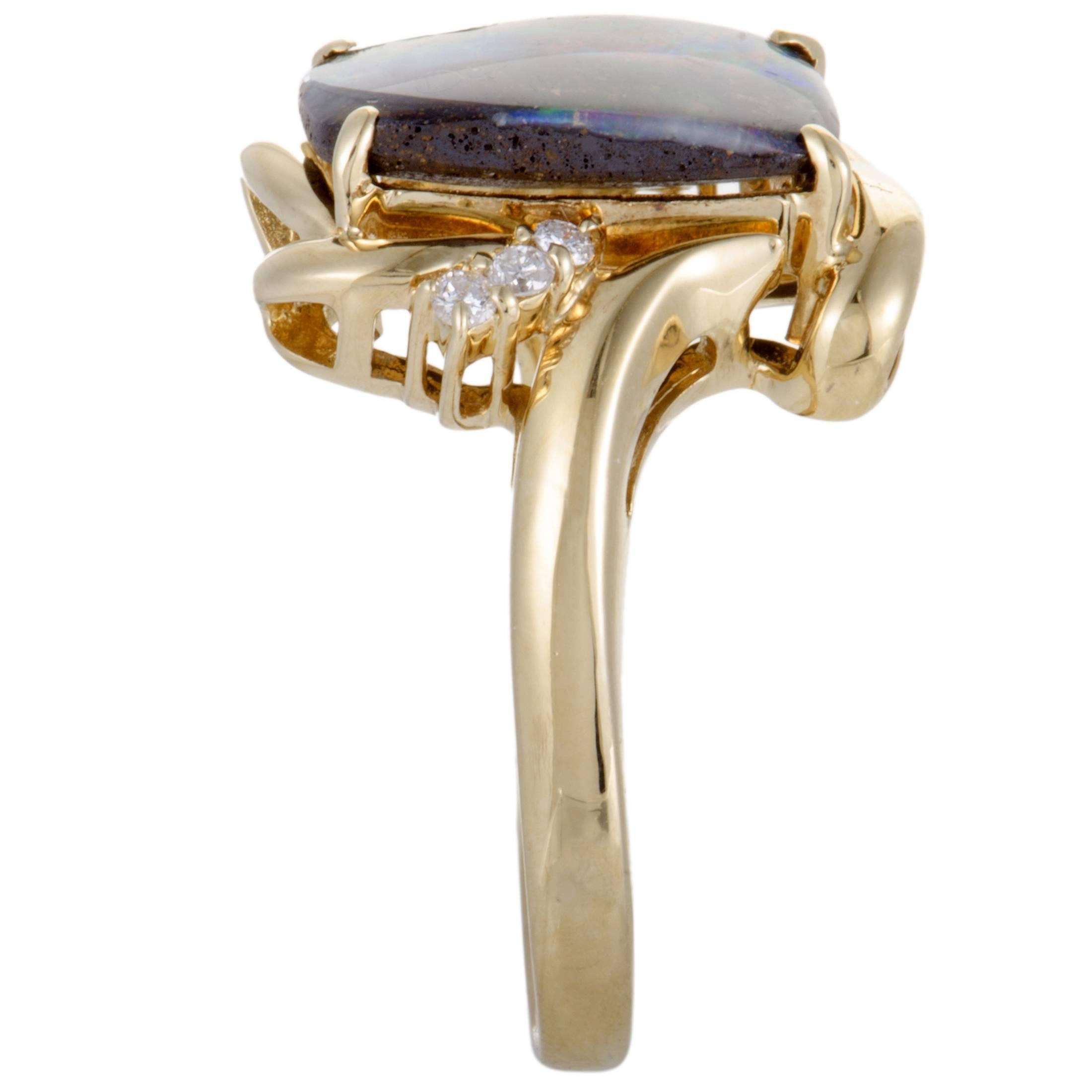 Emerald Cut Diamond Multicolored Opal Gold Ring
