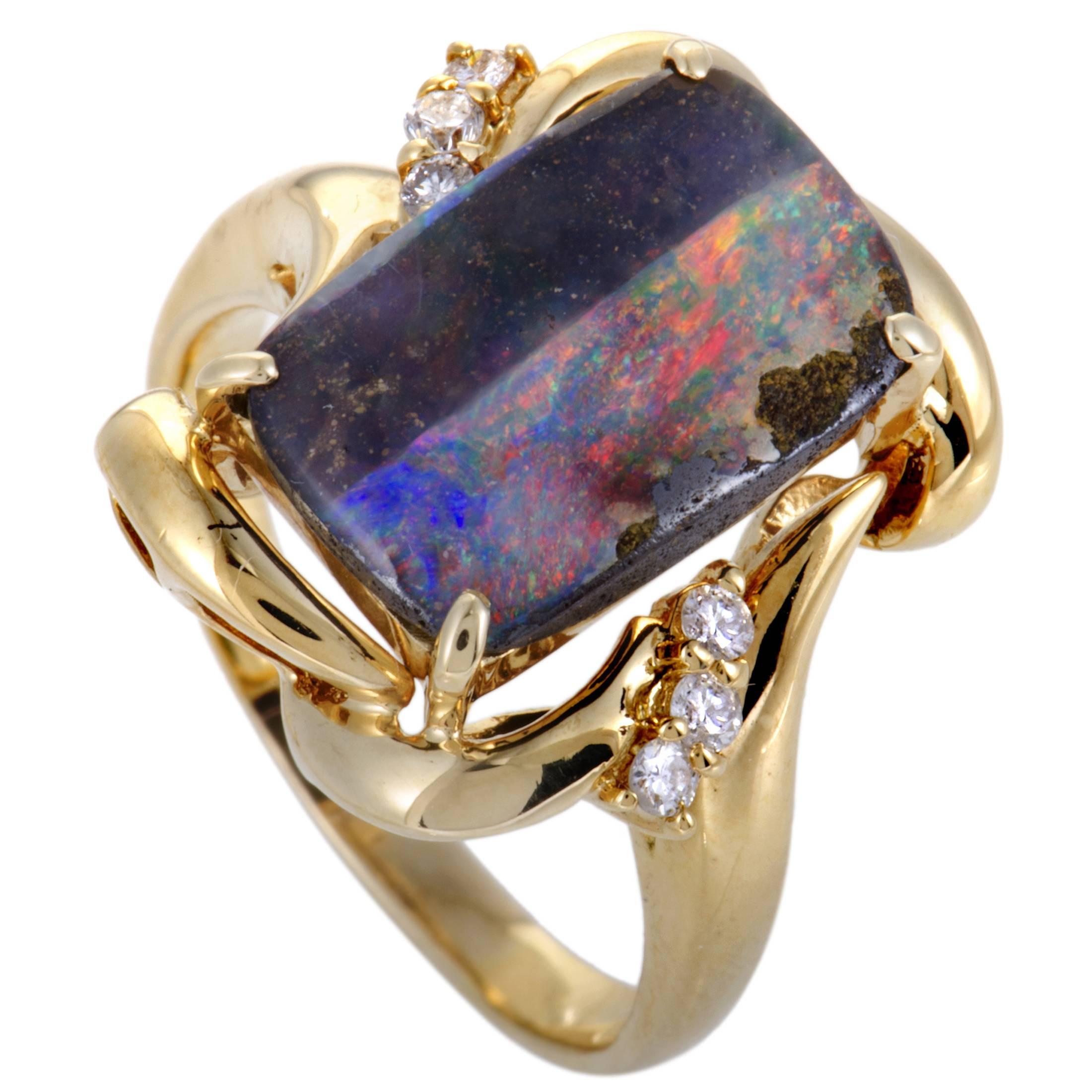 Diamond Multicolored Opal Gold Ring