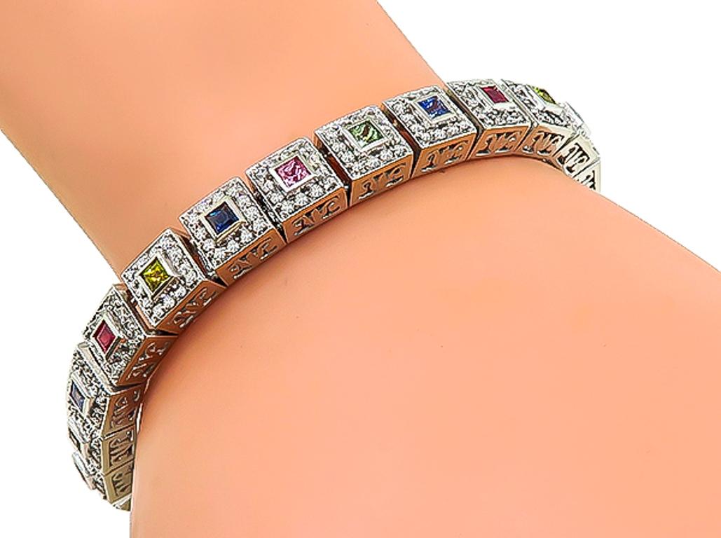 Women's or Men's Diamond Multicolored Sapphire Ruby Gold Bracelet