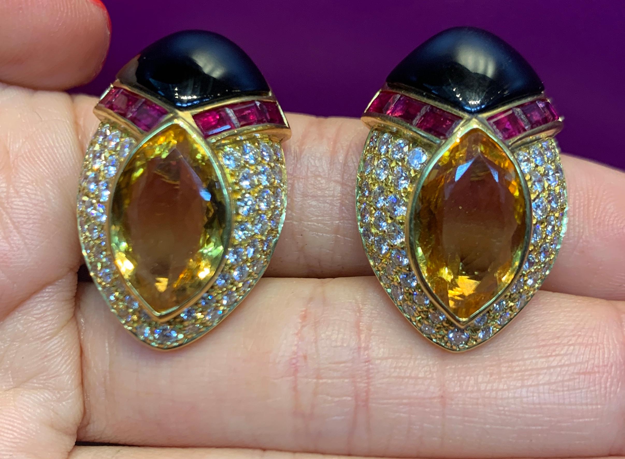 Women's Diamond and Multi Gem Citrine Earrings