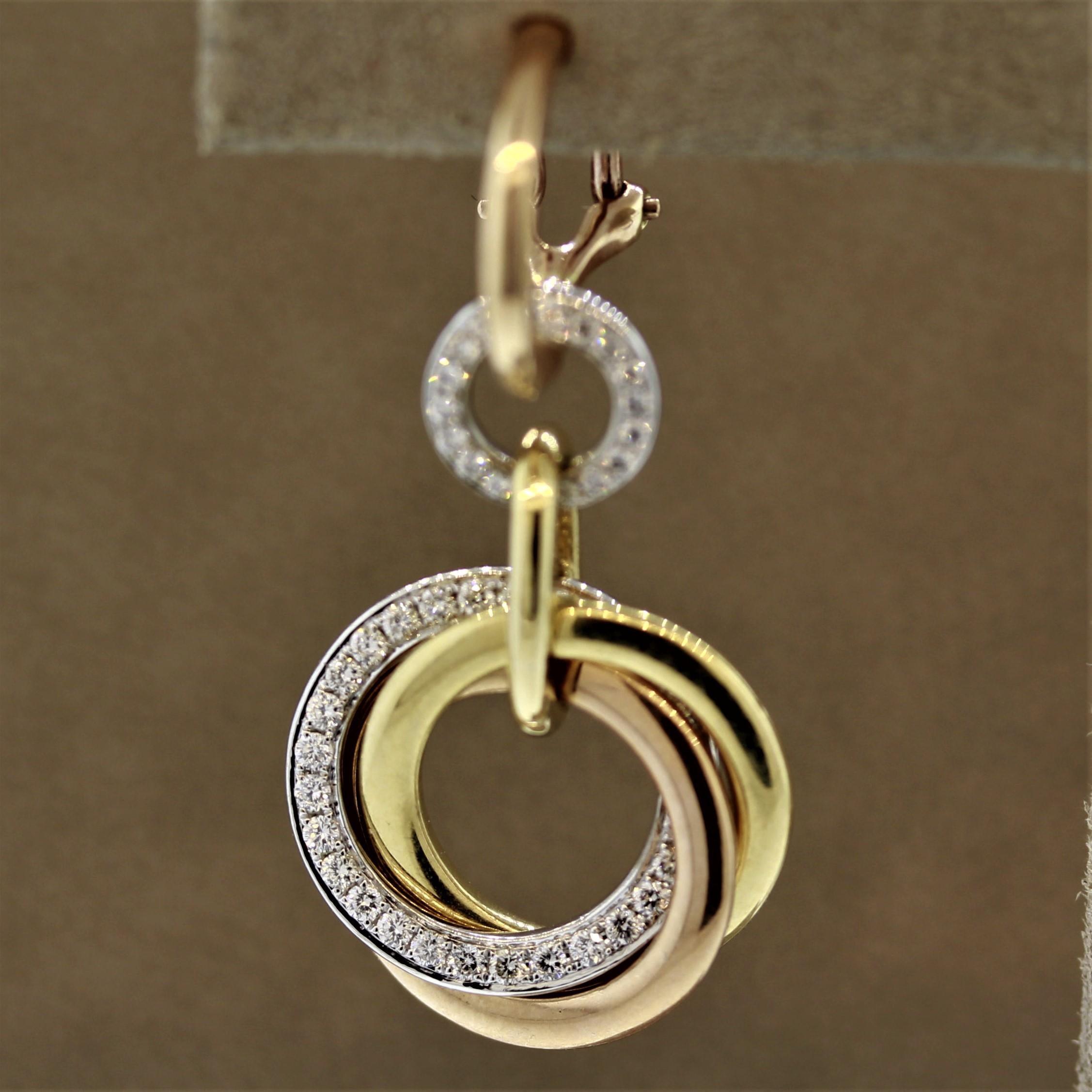 Diamantene Multi-Hoop-Ohrringe aus dreifarbigem Gold (Rundschliff) im Angebot