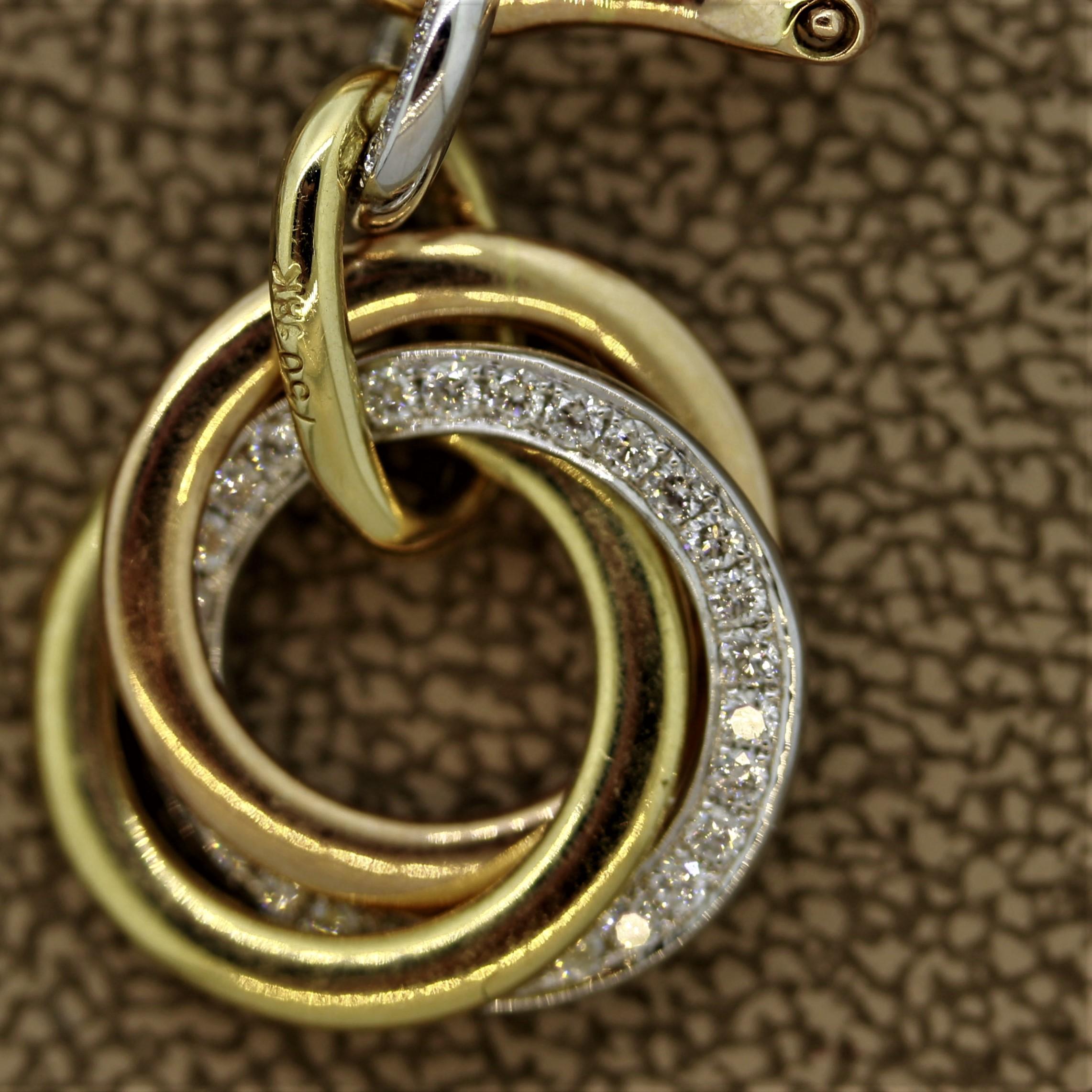Diamantene Multi-Hoop-Ohrringe aus dreifarbigem Gold im Angebot 2