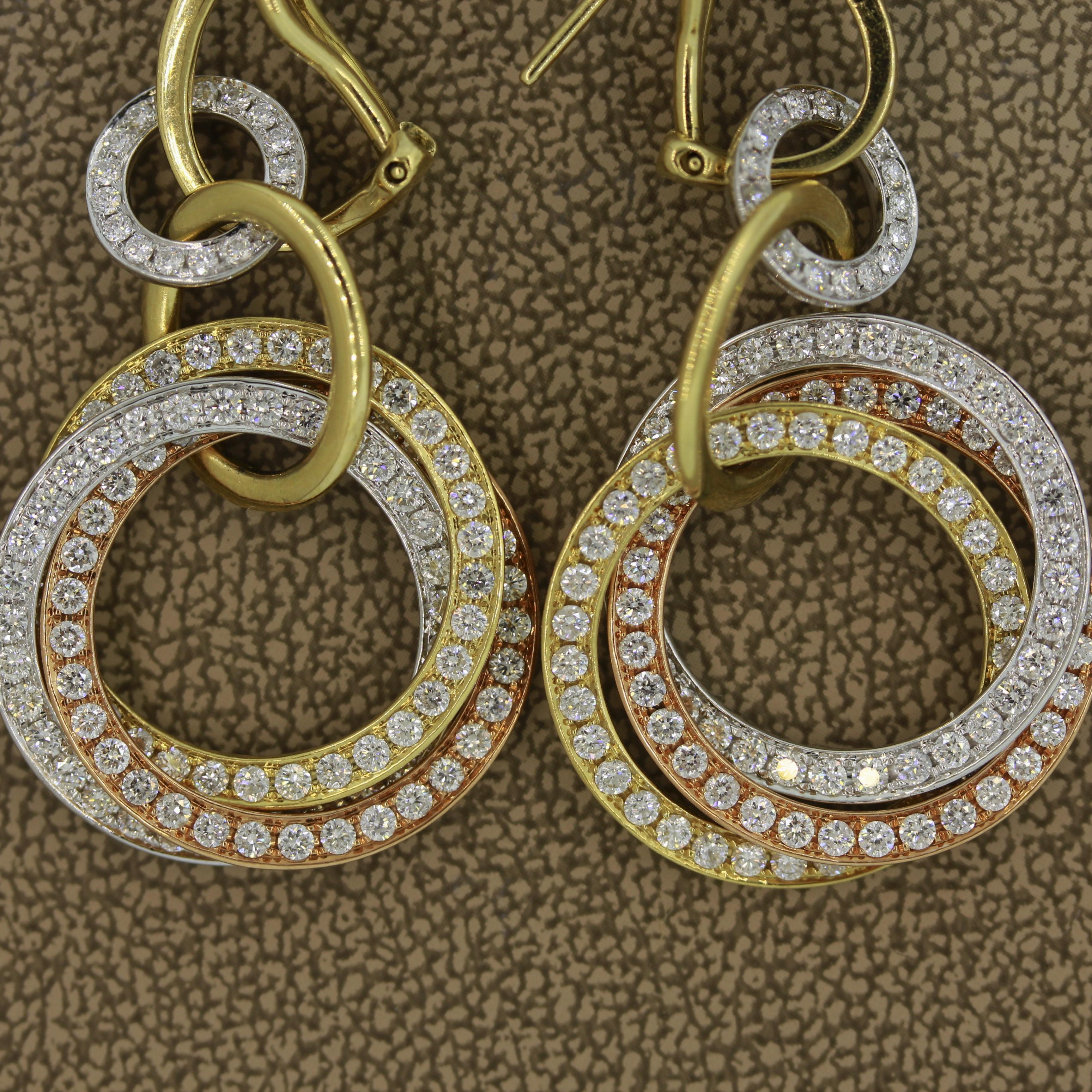 Diamant-Ohrhänger aus Gold mit mehreren Tropfen Damen im Angebot