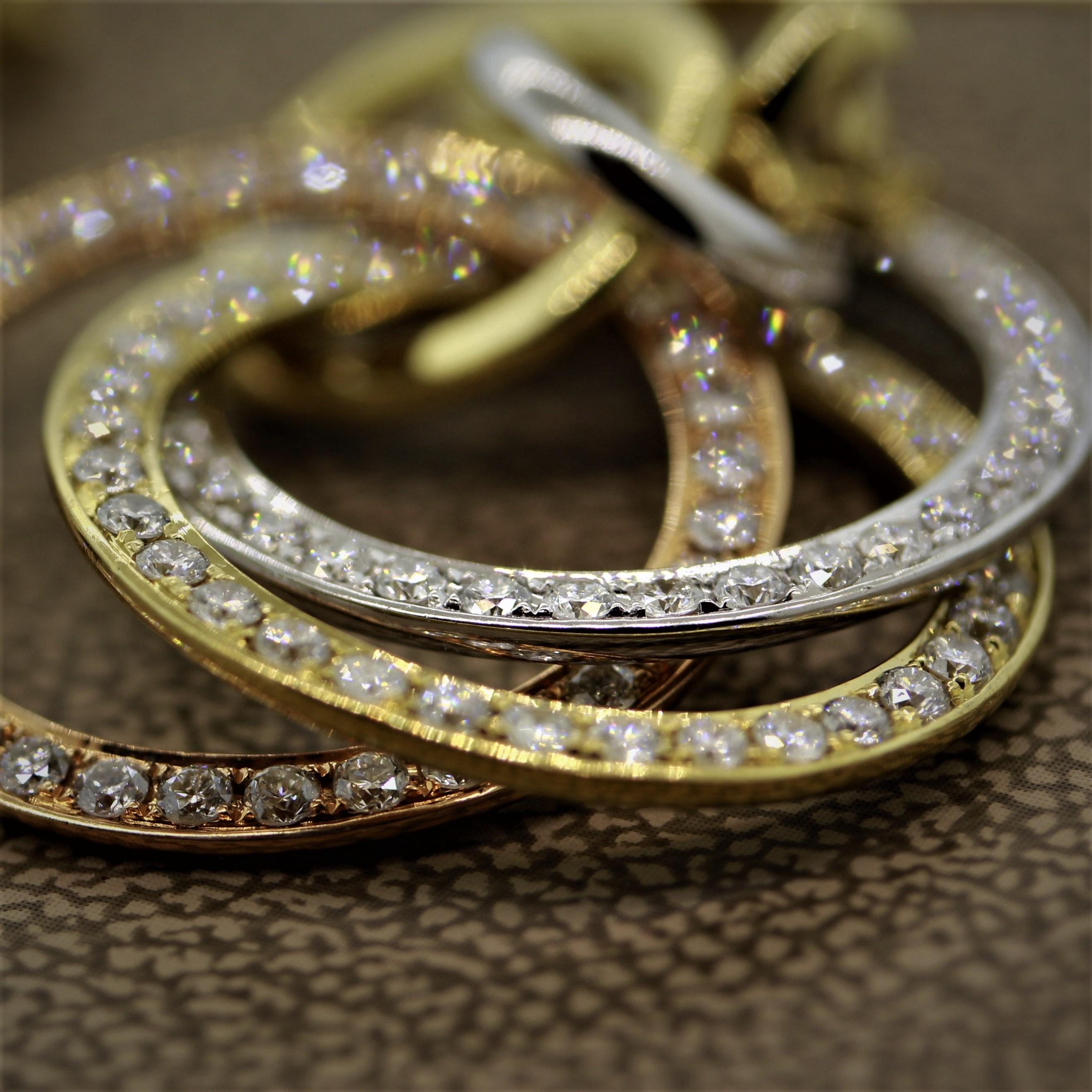 Diamant-Ohrhänger aus Gold mit mehreren Tropfen im Angebot 3