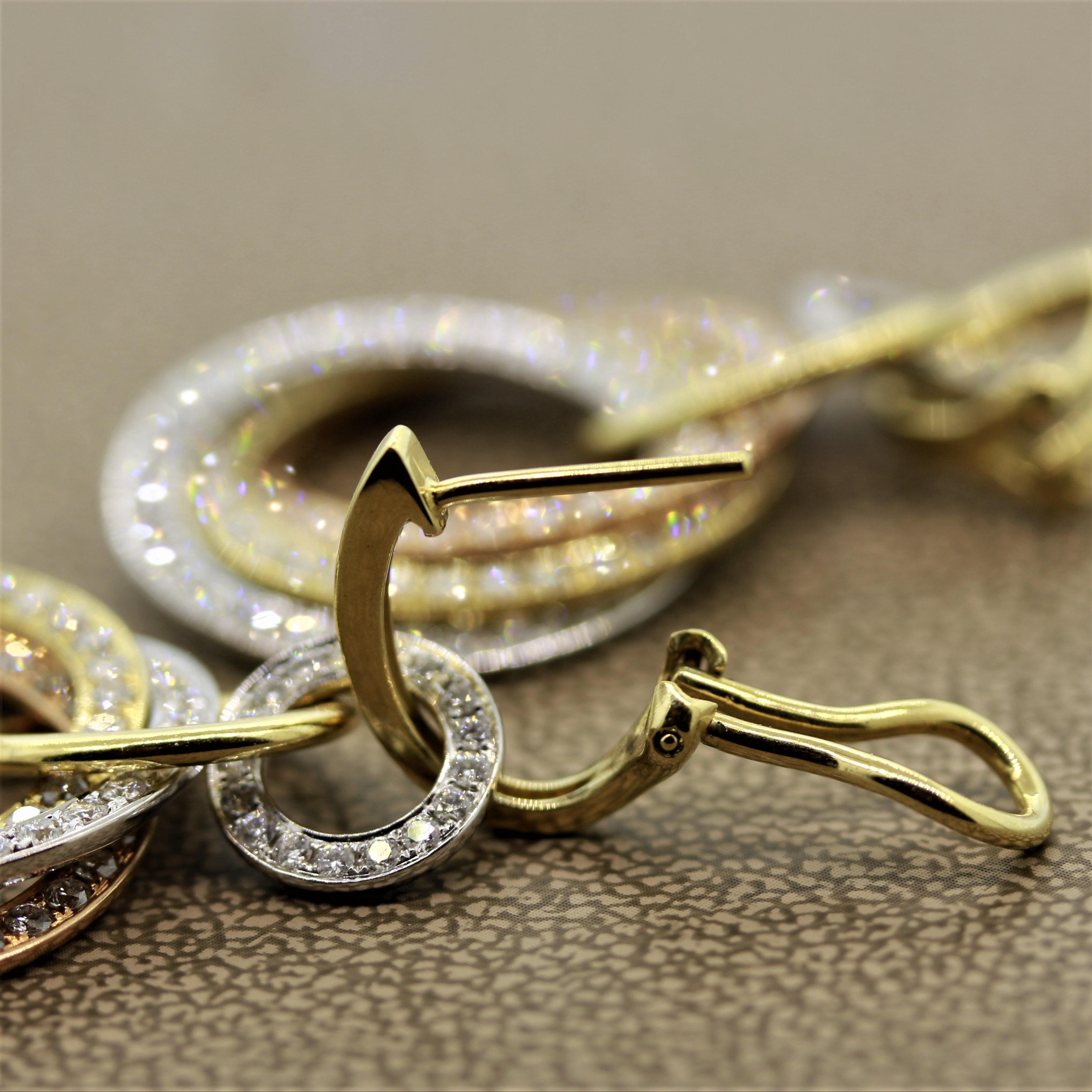 Diamond Multi-Hoop Gold Dangle Earrings For Sale 1
