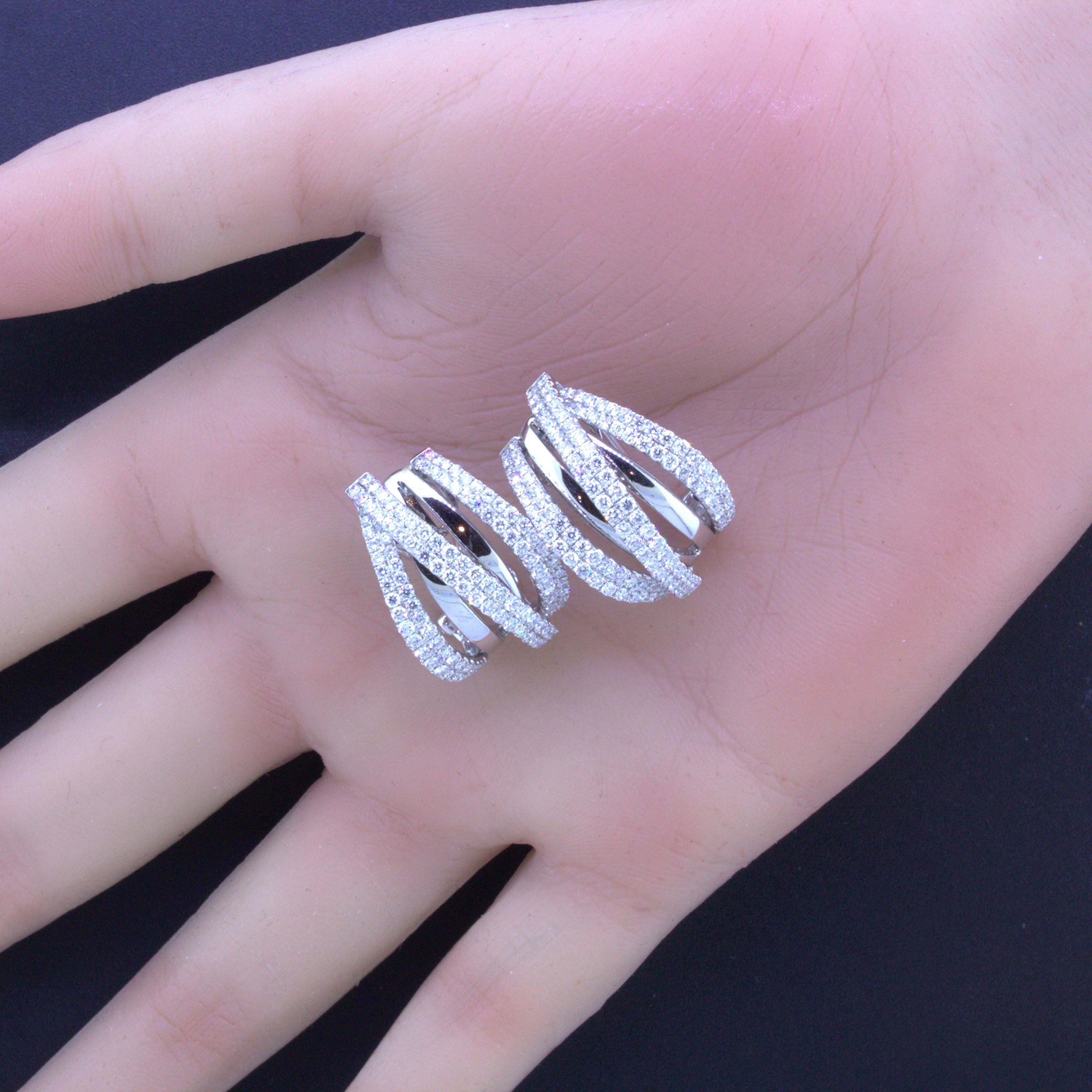 Women's Diamond Multi-Row 18k White Gold Huggie Earrings For Sale
