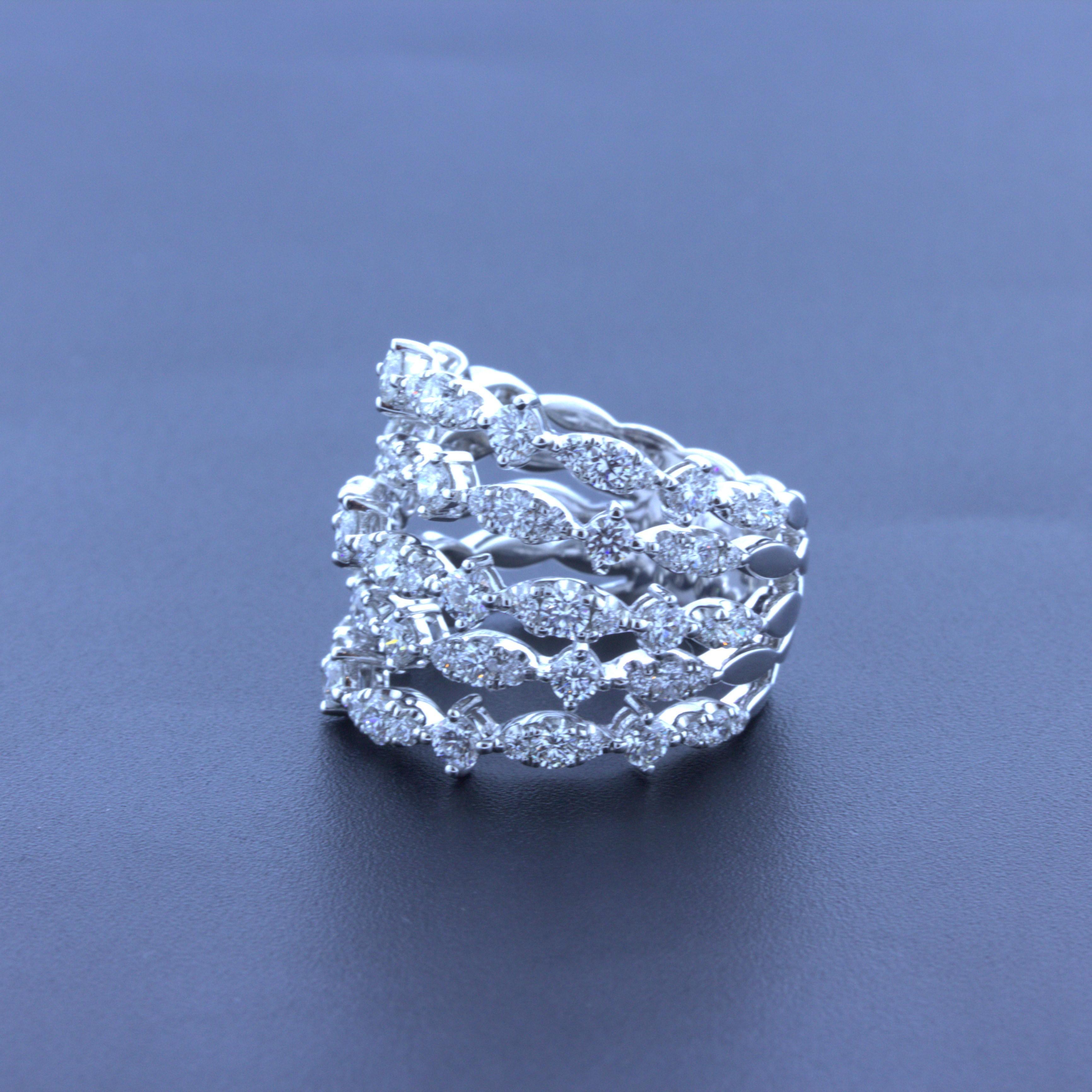 Round Cut Diamond Multi-Row 18k White Gold Wrap Ring For Sale