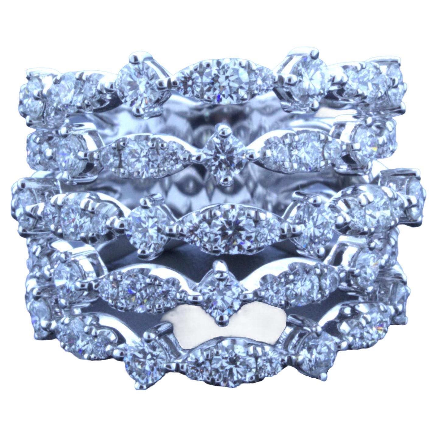 Diamond Multi-Row 18k White Gold Wrap Ring For Sale