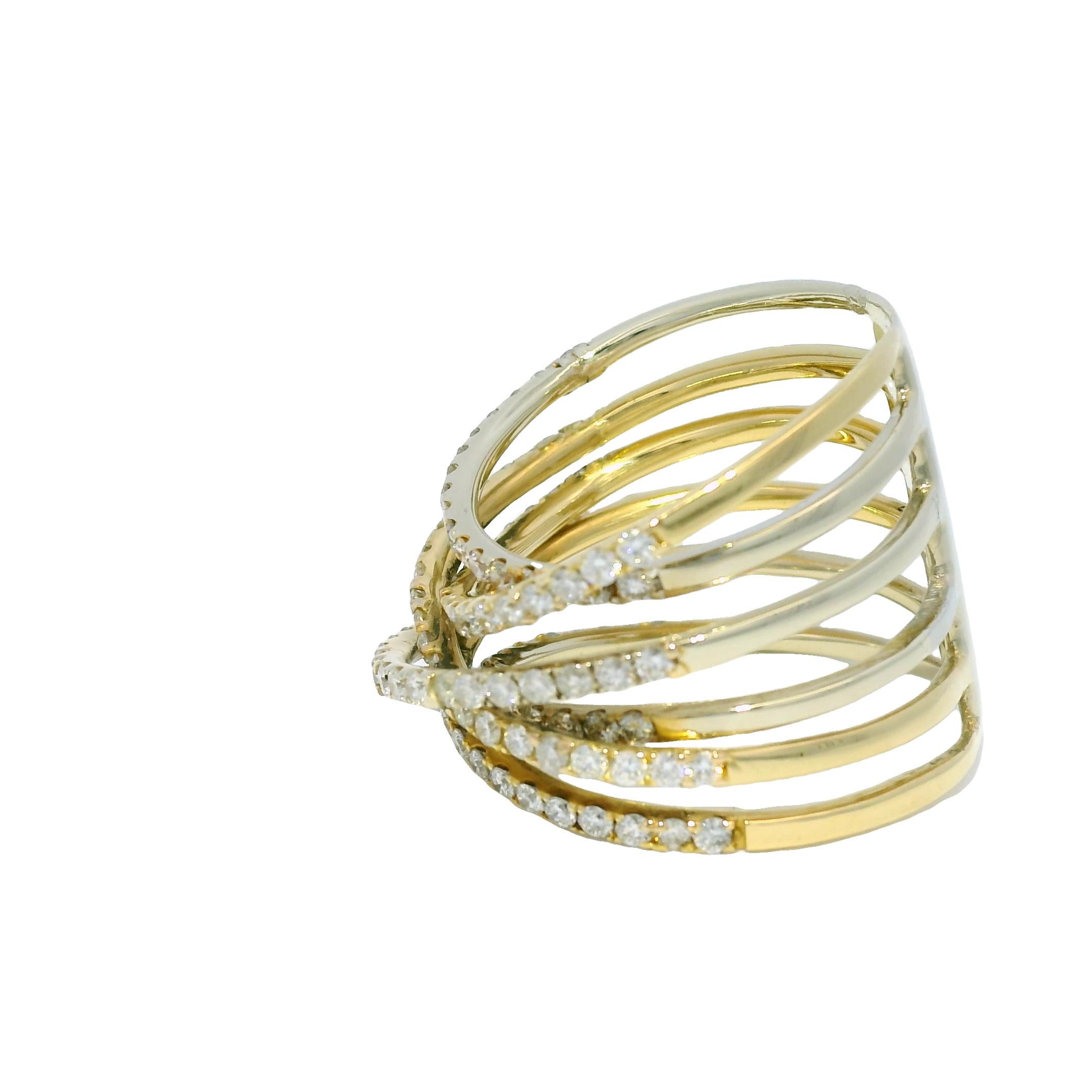 Natürlicher natürlicher 1,70 Karat Diamant Multi-Row 18 Karat Crossover-Ring auf Lager (Moderne) im Angebot