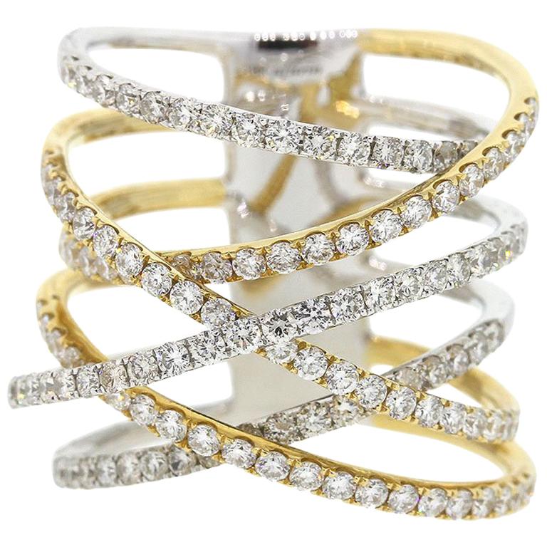 Diamond Multi Row Crossover Ring For Sale
