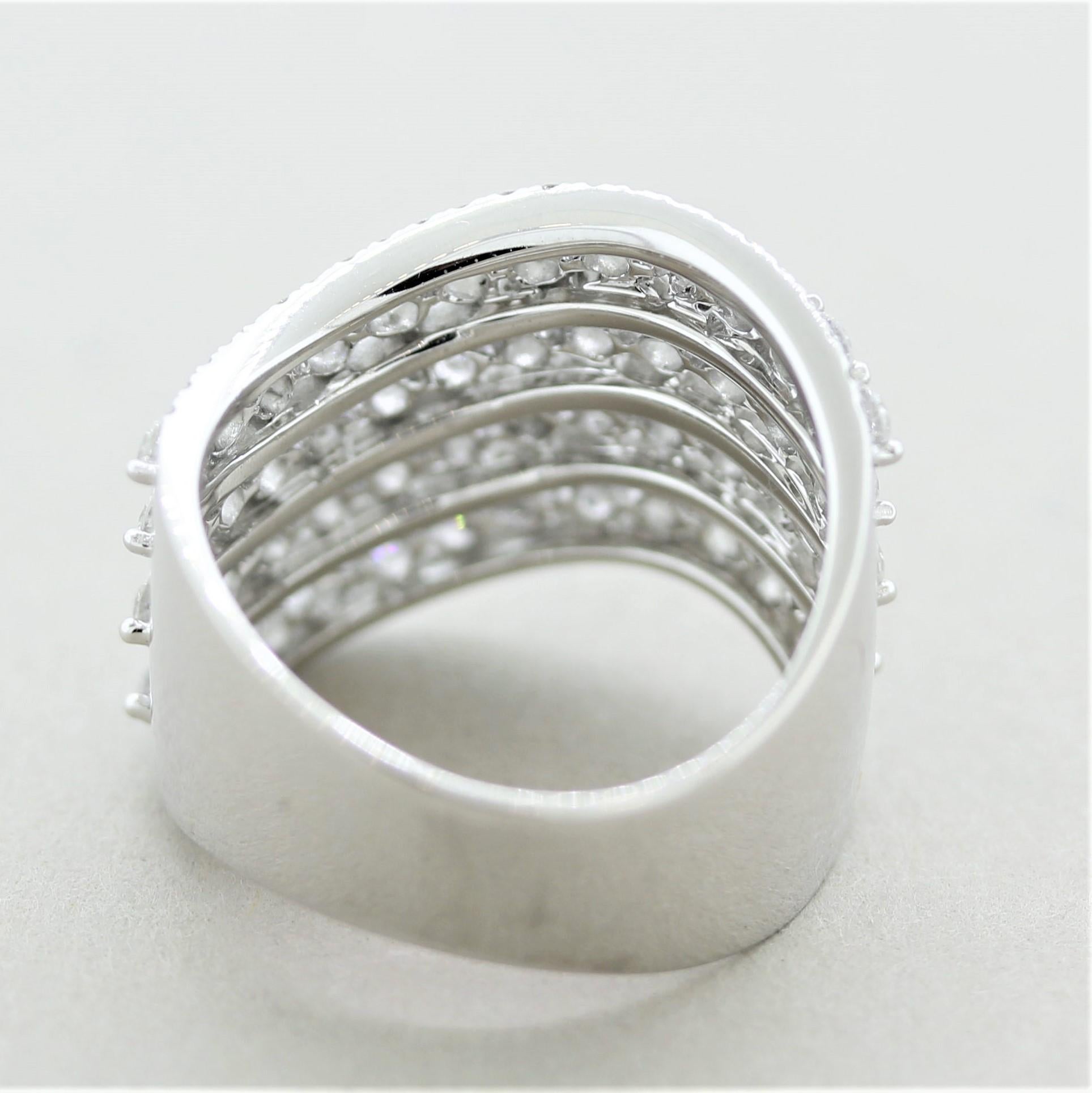 Women's Diamond Multi-Row Gold Wave Band Ring