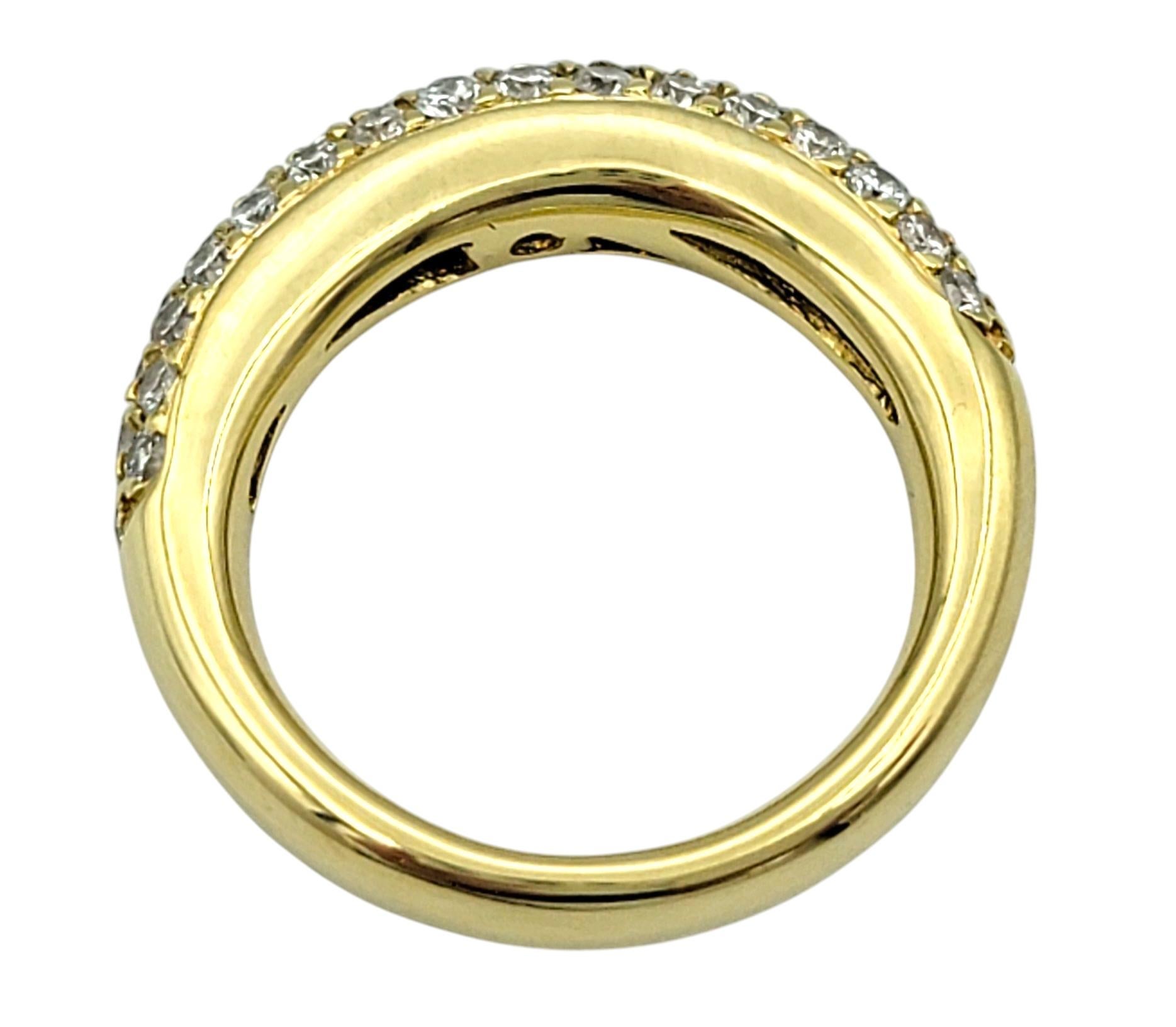 Diamond Multi-Row Semi Eternity Thick Rounded Band Ring in 18 Karat Yellow Gold For Sale 1