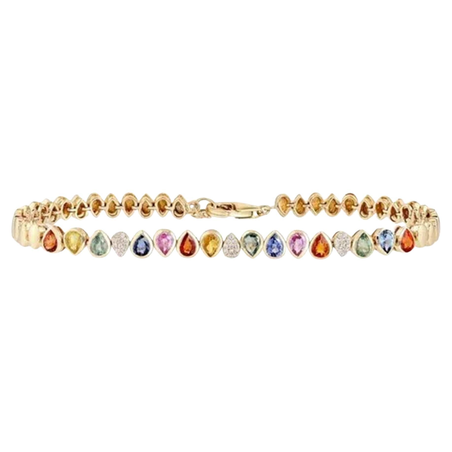 Diamond Multi Sapphire 14K (or 18k upon request) Yellow Gold Bracelet