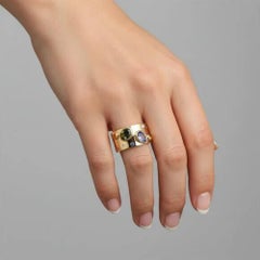 Diamond Multi Sapphire 14K (or 18k upon request) Yellow Gold Cigar Band Ring