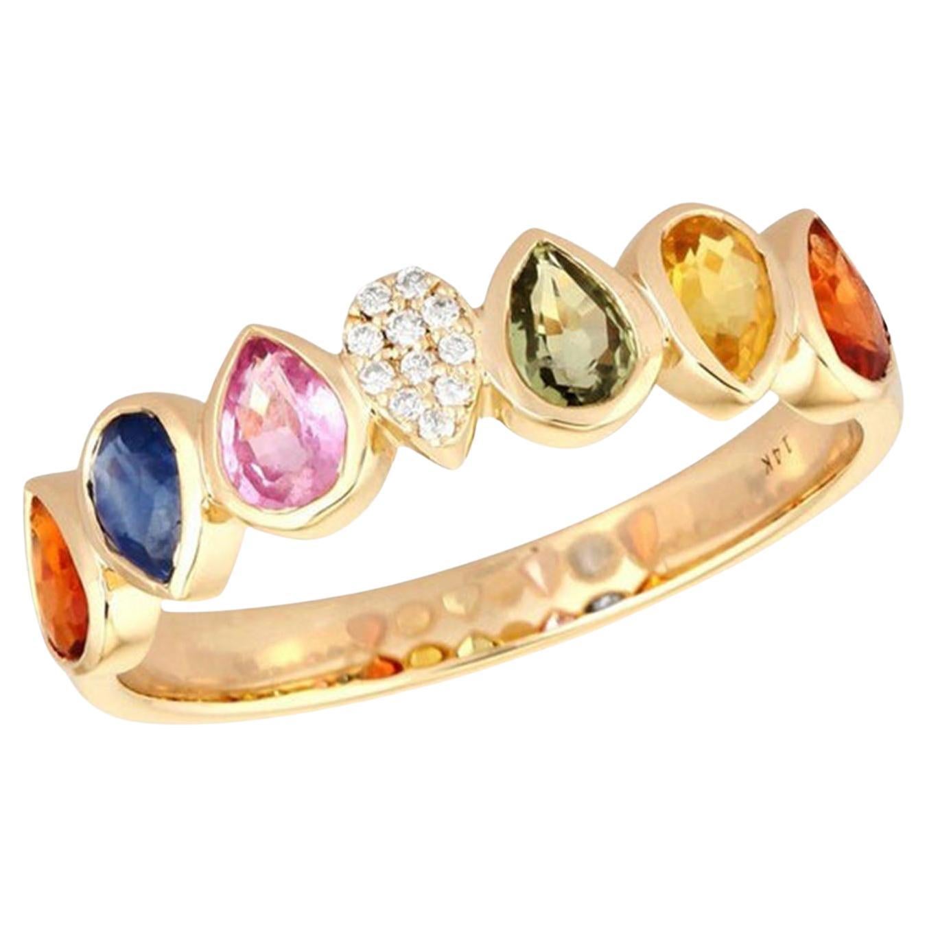 Bague d'éternité en or jaune 14K (ou 18k sur demande) diamant saphir multiple