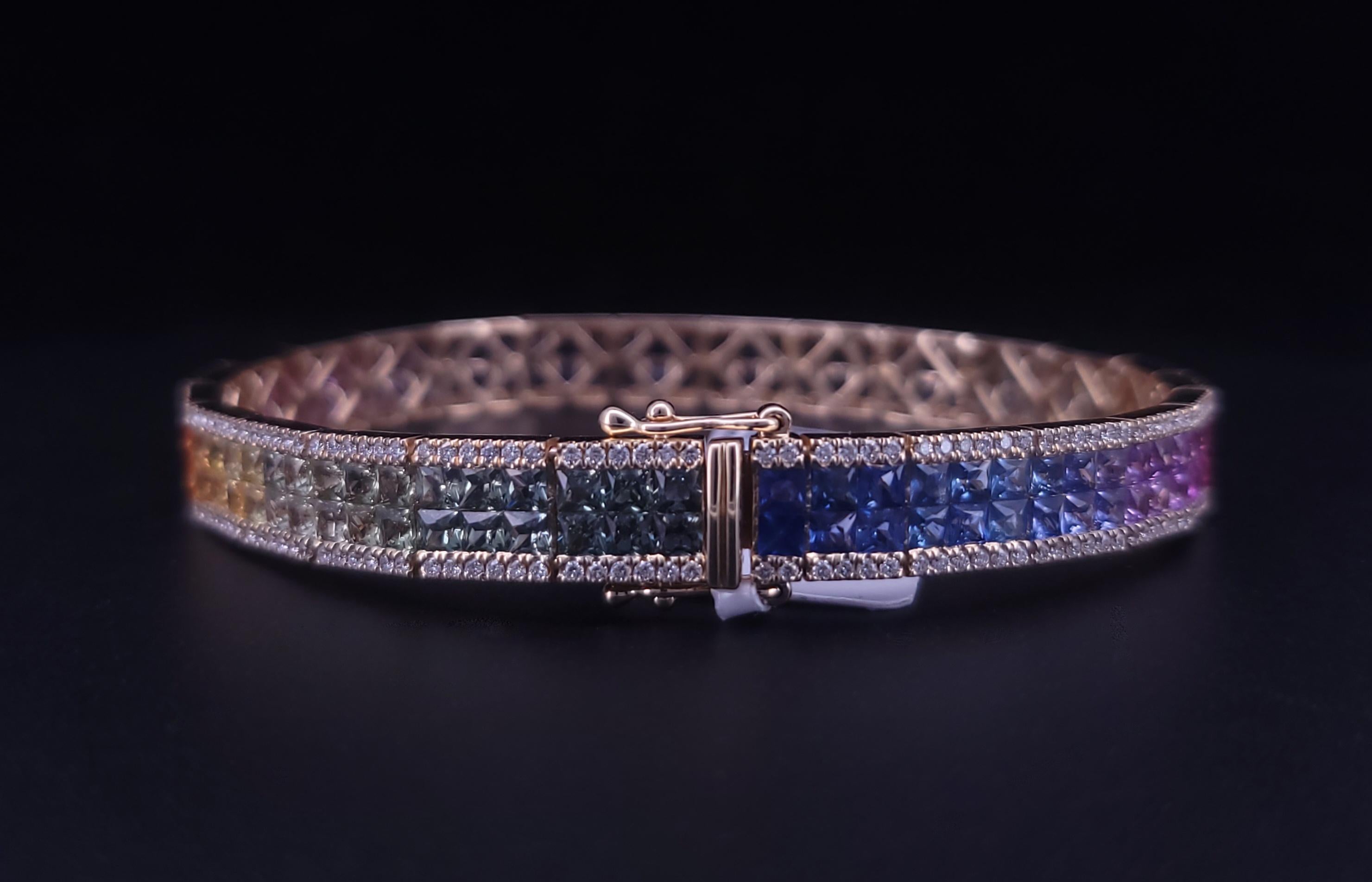 Pulsera Diamante Multi Zafiro Oro Amarillo 14K en Nuevo estado para la venta en New York, NY