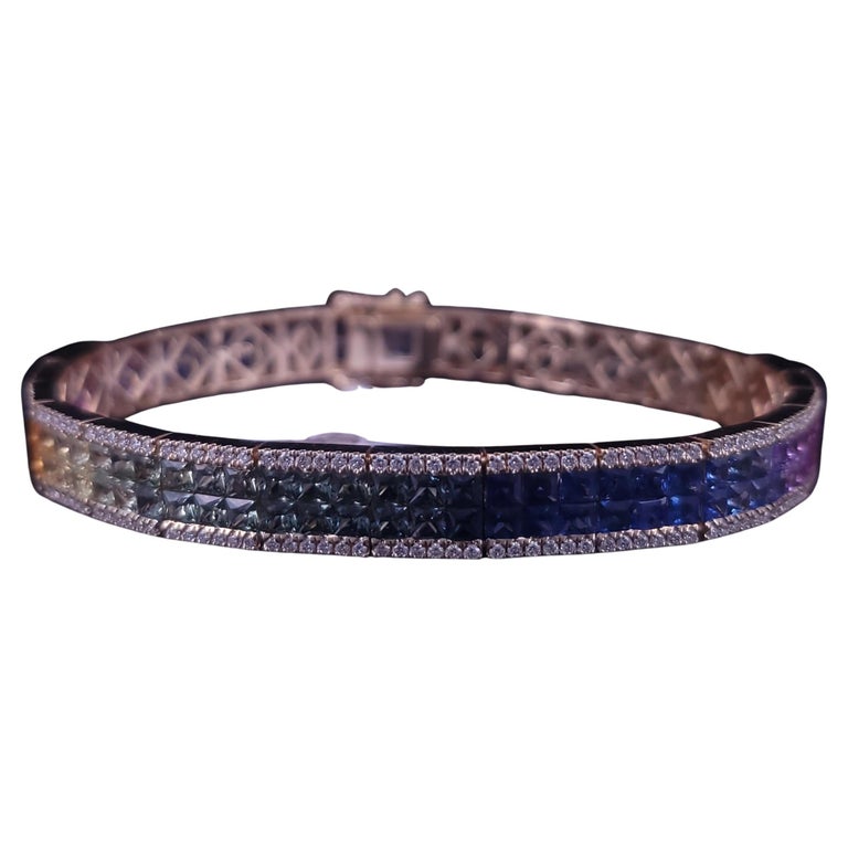 Bracelet En Or 18 Carats Avec Saphirs Et Diamants (0,12 Ct) - Poids 12,61g, Occasion