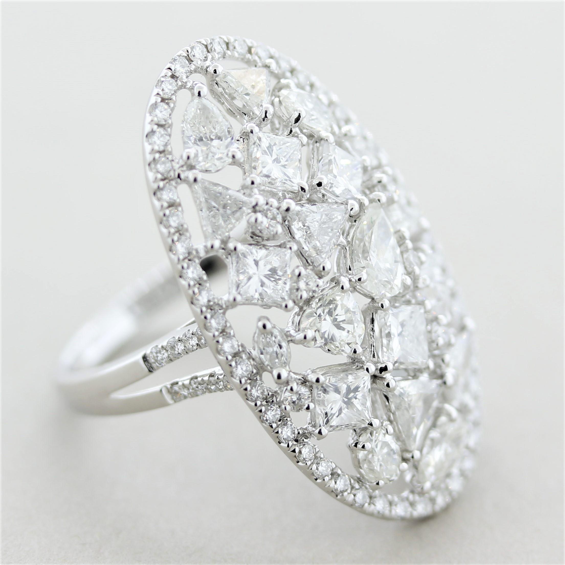 Diamond Multi-Shape Cluster Gold Ring For Sale 1