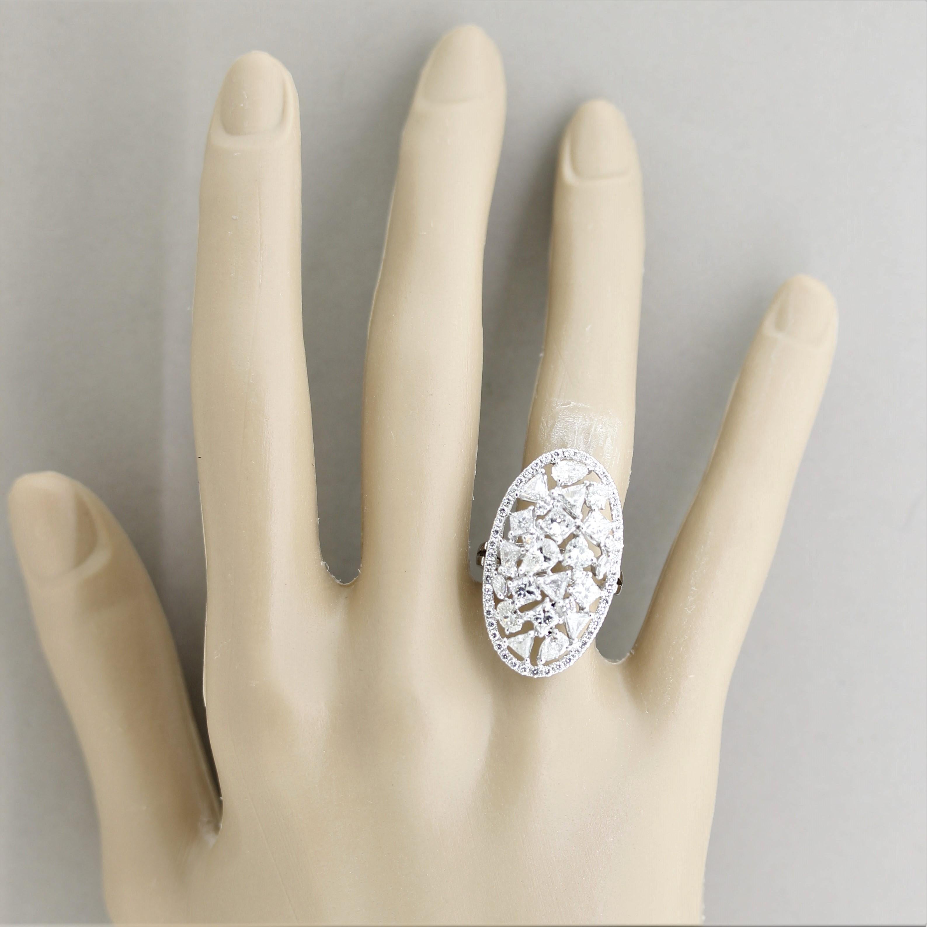 Diamond Multi-Shape Cluster Gold Ring For Sale 2