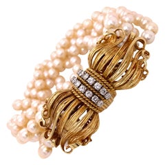 Diamond Multi Strand 18 Karat Yellow Gold Vintage Bracelet