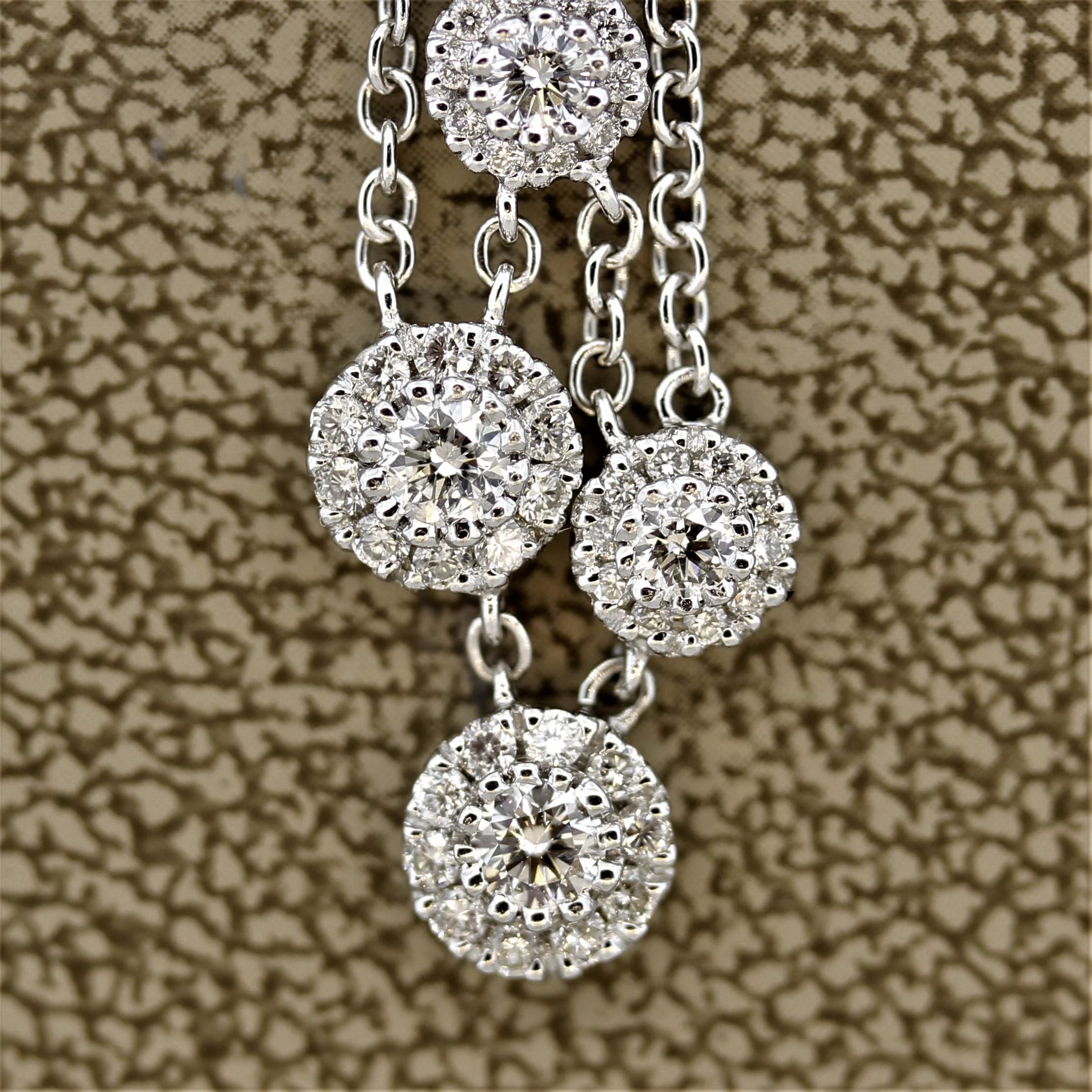 Diamant-Mehrstrangige Gold-Tropfen-Halskette Damen im Angebot
