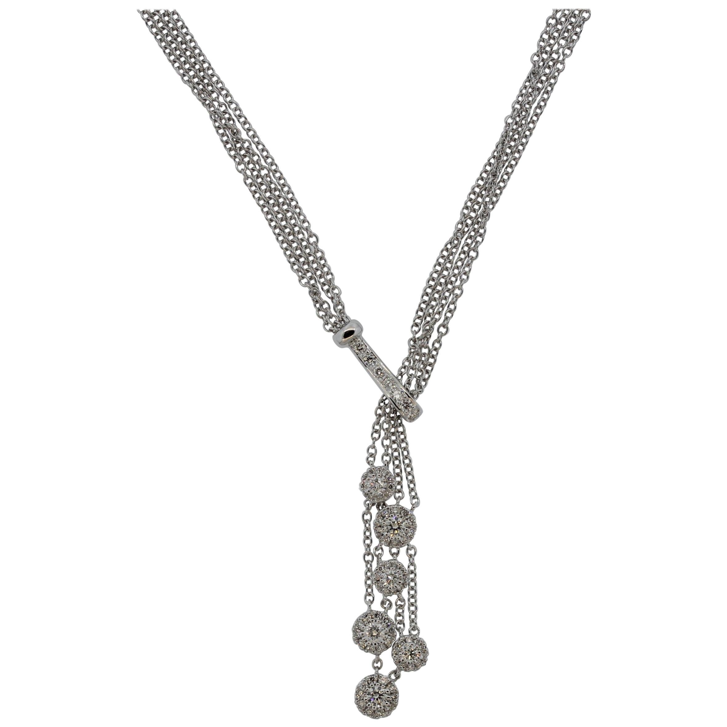 Diamond Multi-Strand Gold Drop Necklace For Sale