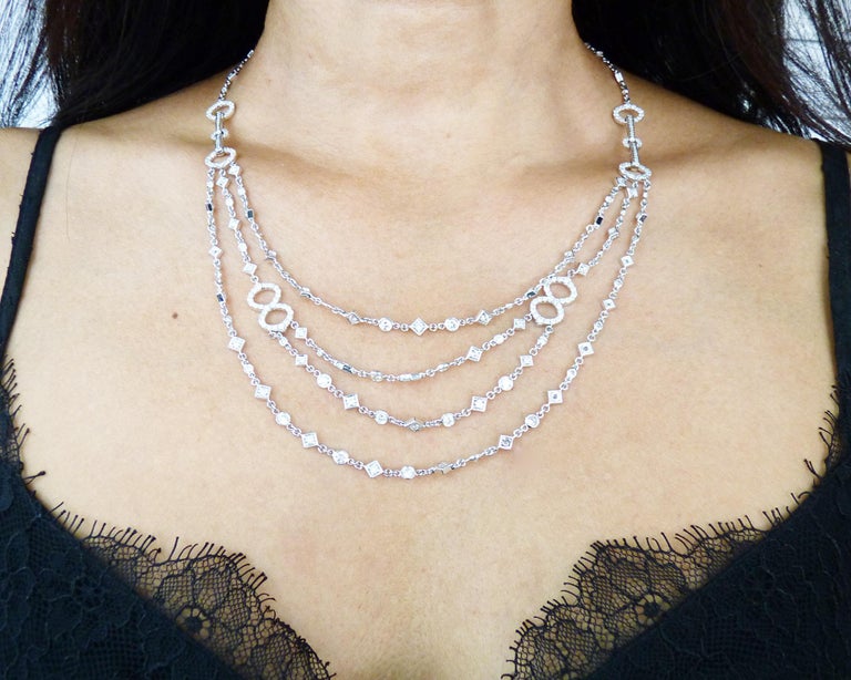 Diamond MultiStrand Gold Necklace For Sale at 1stDibs