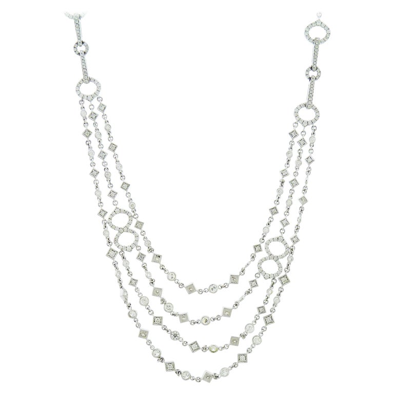Diamond MultiStrand Gold Necklace For Sale at 1stDibs