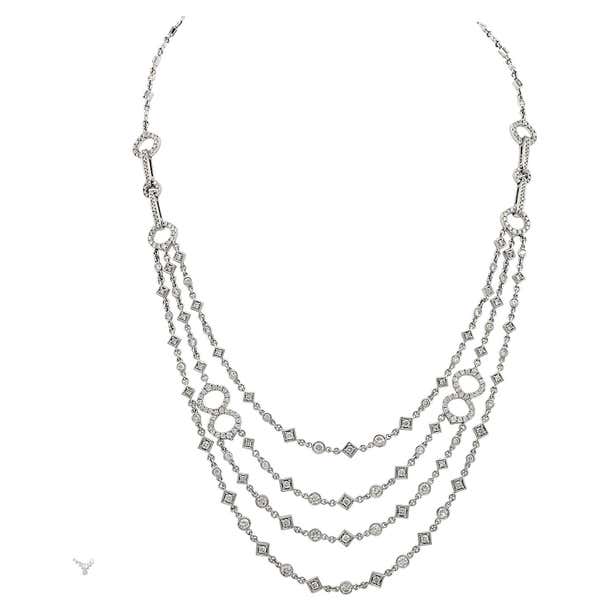 Diamond Multi-Strand Necklace in 18k White Gold, 6.50 Carats, USA For ...