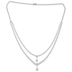 Diamant Multi Strang Teardrop Halskette Erklärung Feiner Schmuck 14k Weißgold