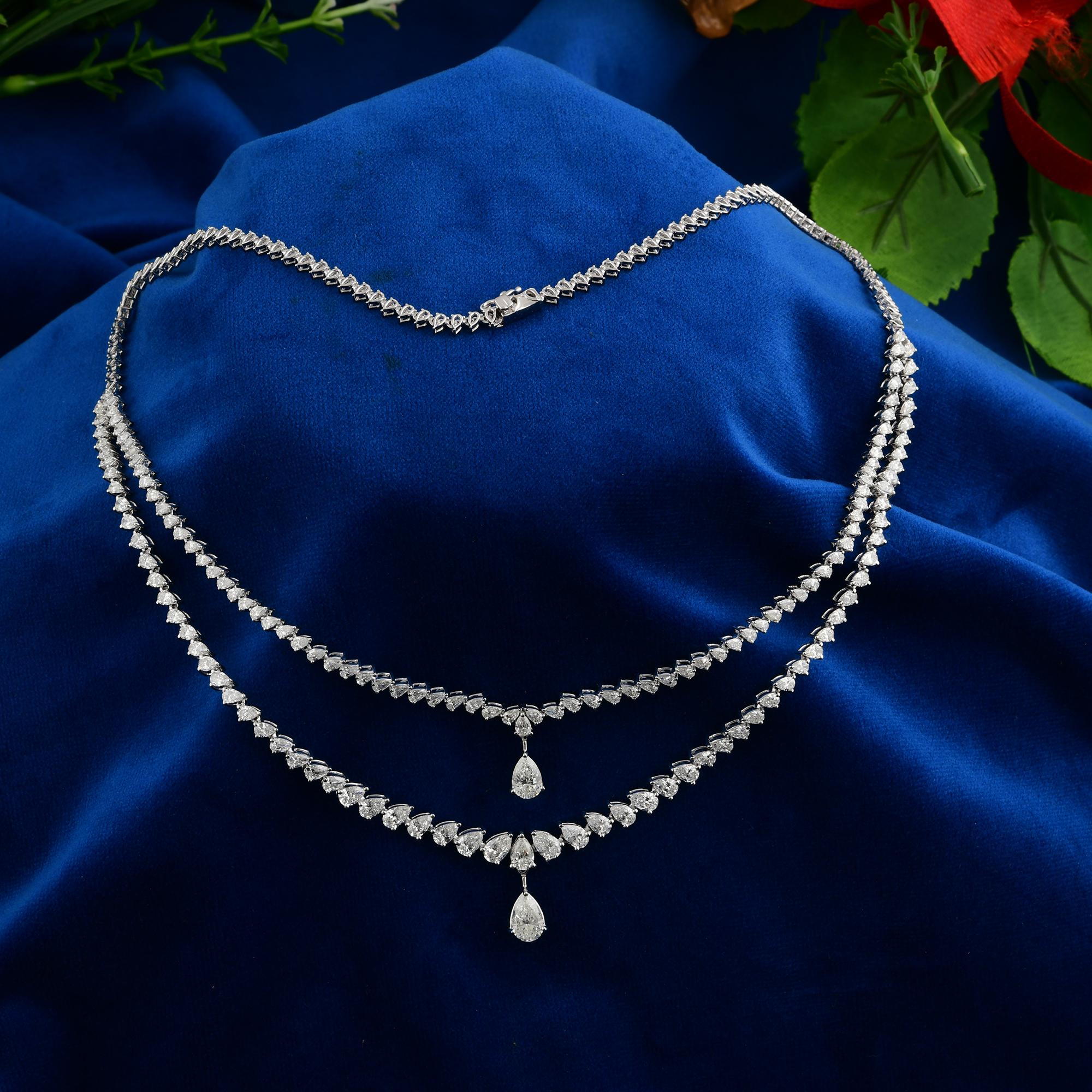 Diamant Multi Strang Teardrop Halskette Erklärung Feiner Schmuck 18k Weißgold (Moderne) im Angebot