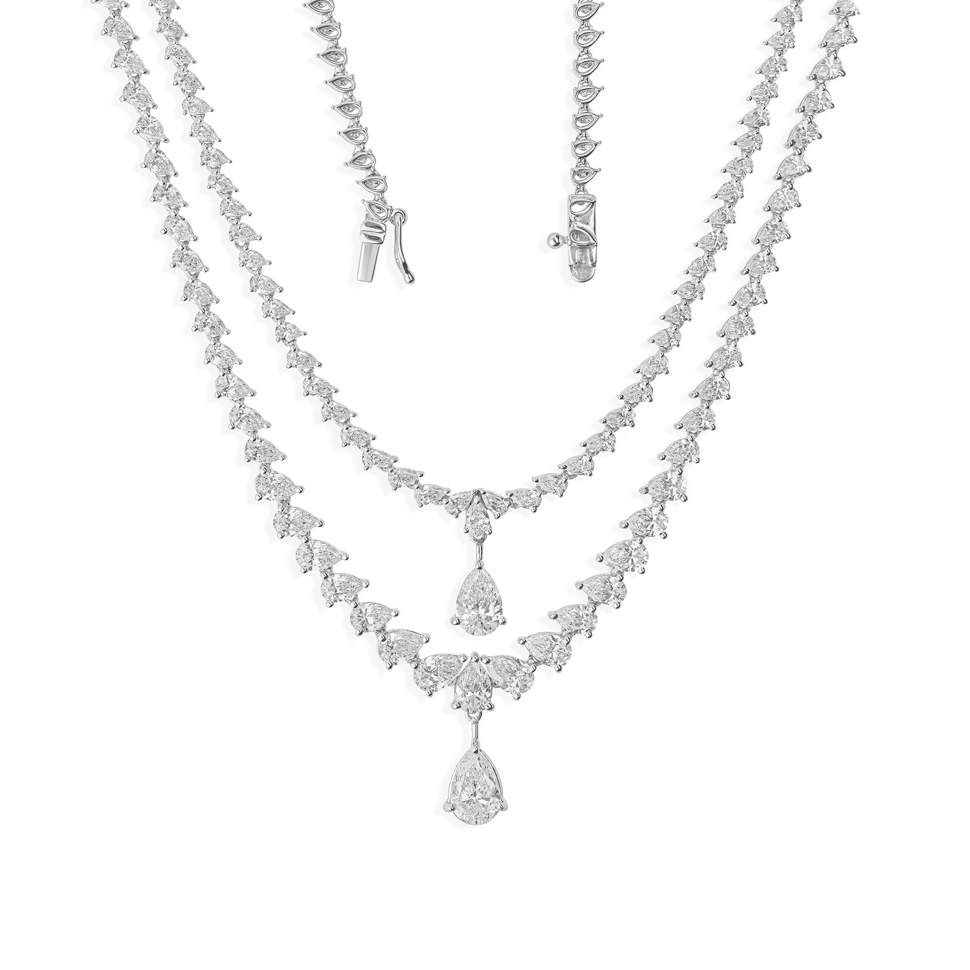 Diamant Multi Strang Teardrop Halskette Erklärung Feiner Schmuck 18k Weißgold im Zustand „Neu“ im Angebot in Diera, Dubai