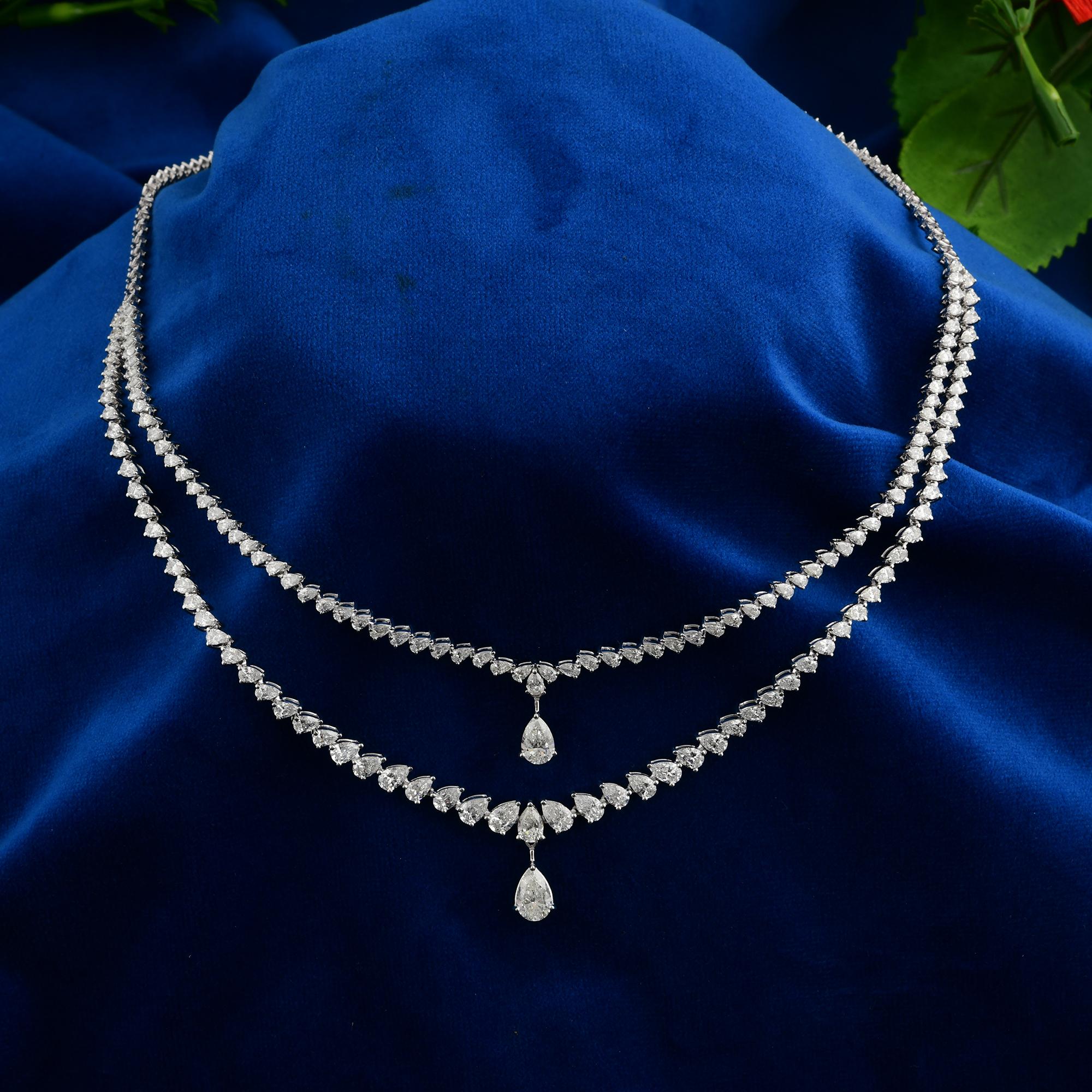 Diamant Multi Strang Teardrop Halskette Erklärung Feiner Schmuck 18k Weißgold Damen im Angebot