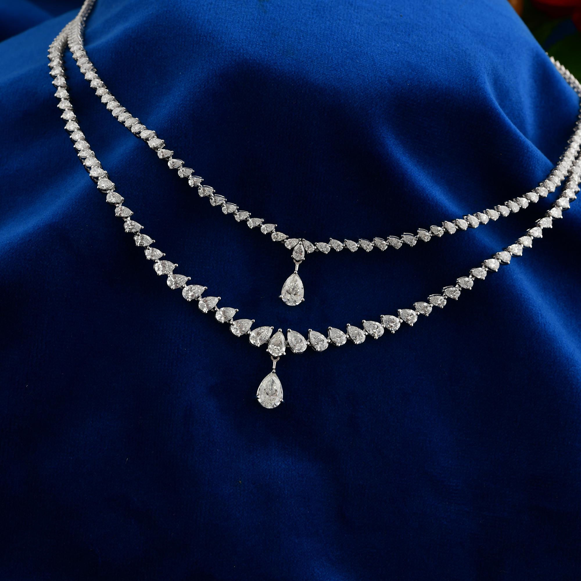 Diamant Multi Strang Teardrop Halskette Erklärung Feiner Schmuck 18k Weißgold im Angebot 1