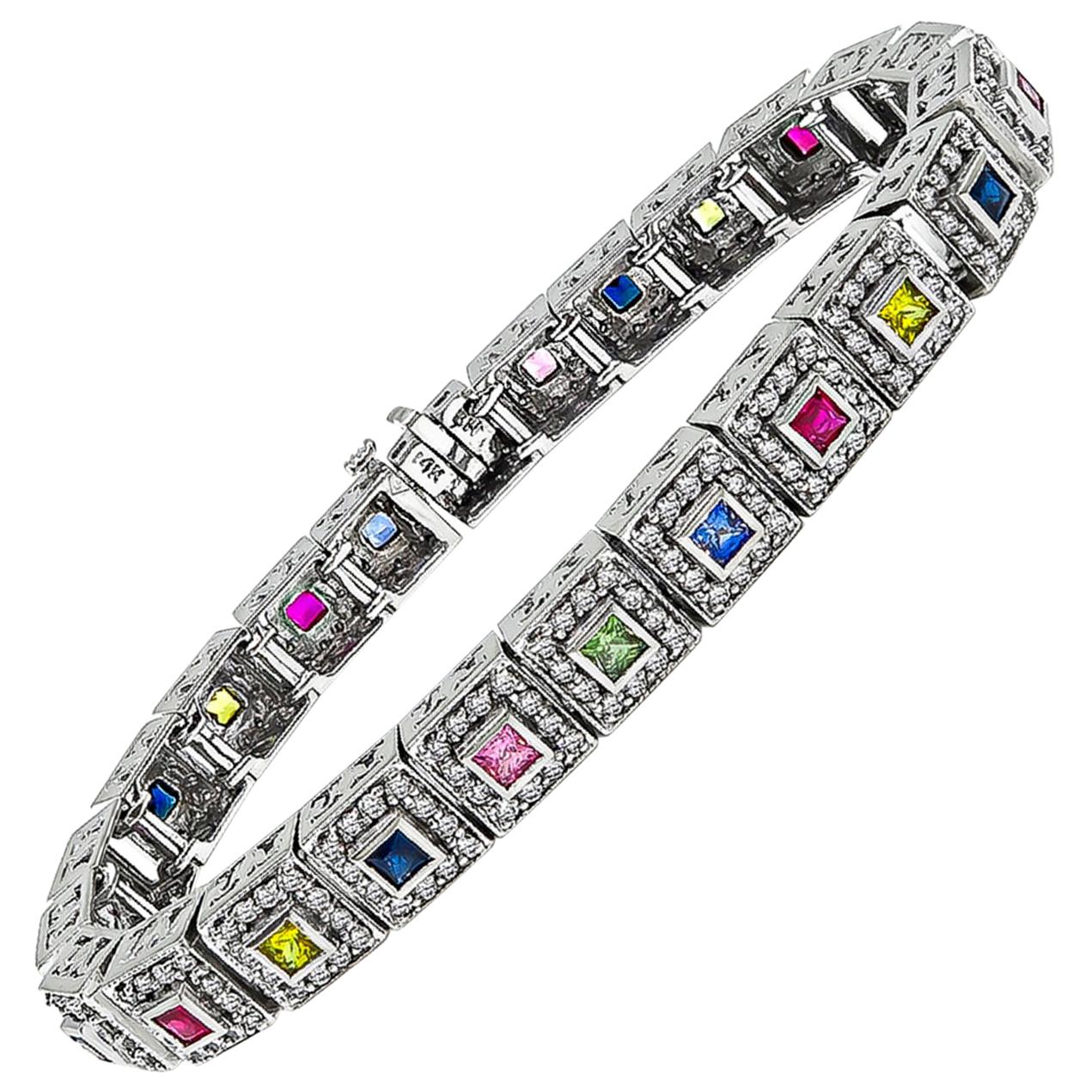 Diamond Multicolored Sapphire Ruby Gold Bracelet
