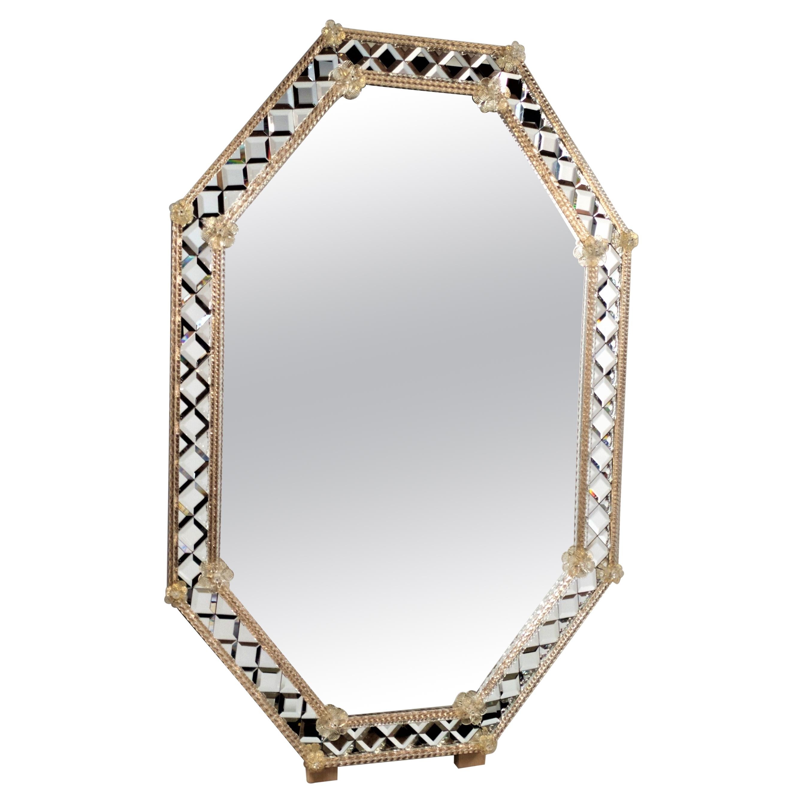 "Diamond" Murano Glass Mirror Octagonal, Hand Made, Fratelli Tosi Made in Italy For Sale