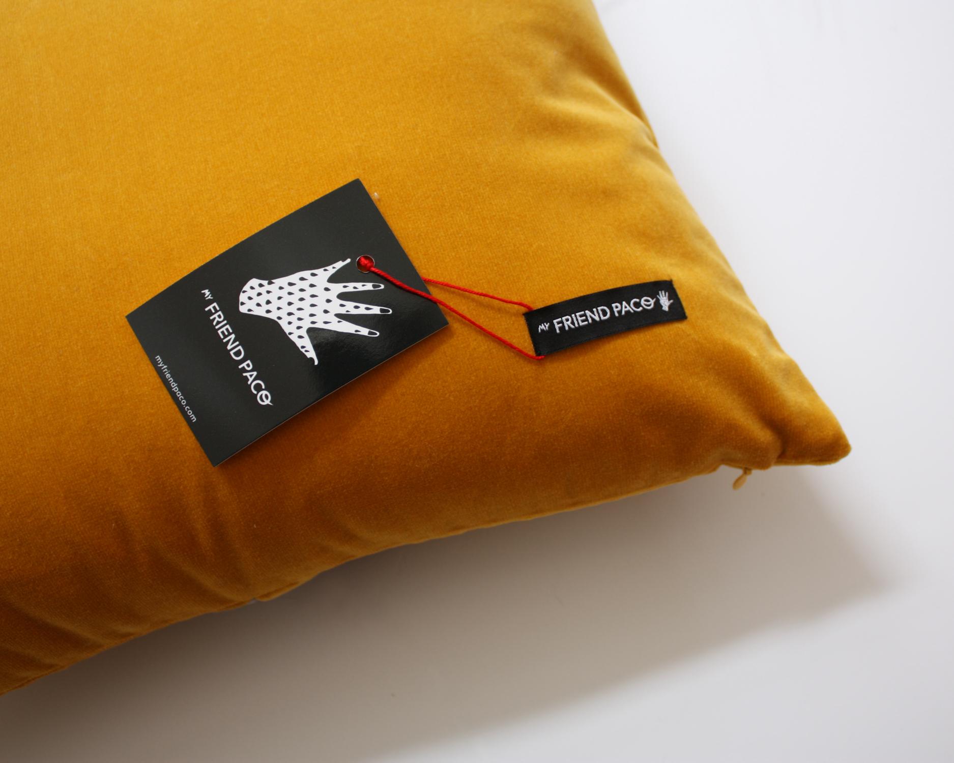 Patchwork Diamond Yellow Mustard & Brick Velvet Deluxe Handmade Decorative Cushion For Sale