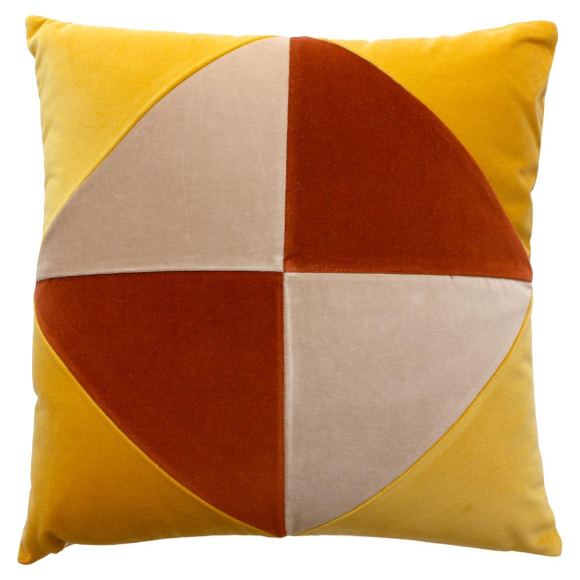 Diamond Mustard & Brick Velvet Deluxe Handmade Decorative Pillow For Sale