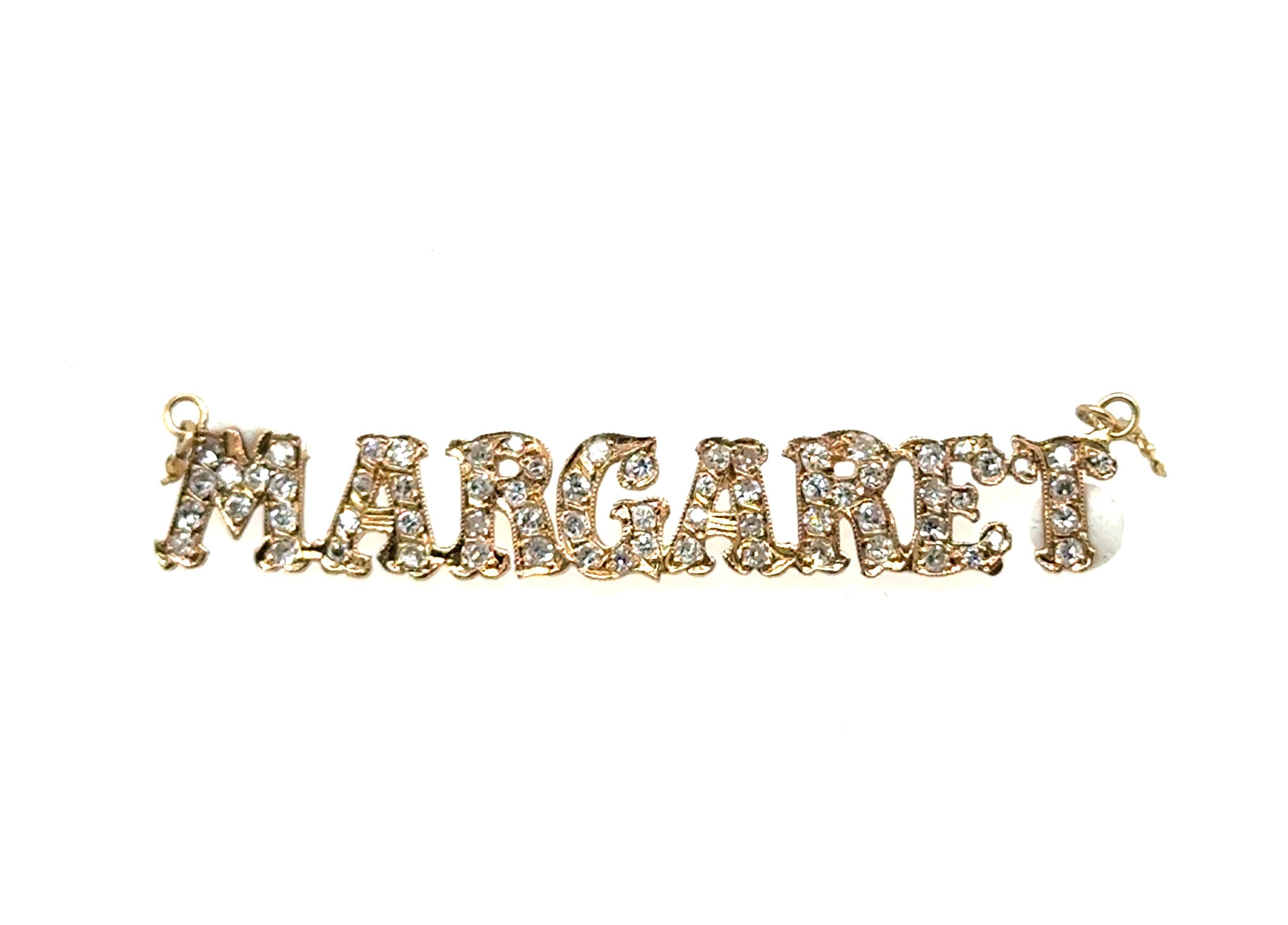 Collier à pendentif nom de diamant Diamant miné MARGARET 1ct Or jaune 14K Excellent état à Dearborn, MI