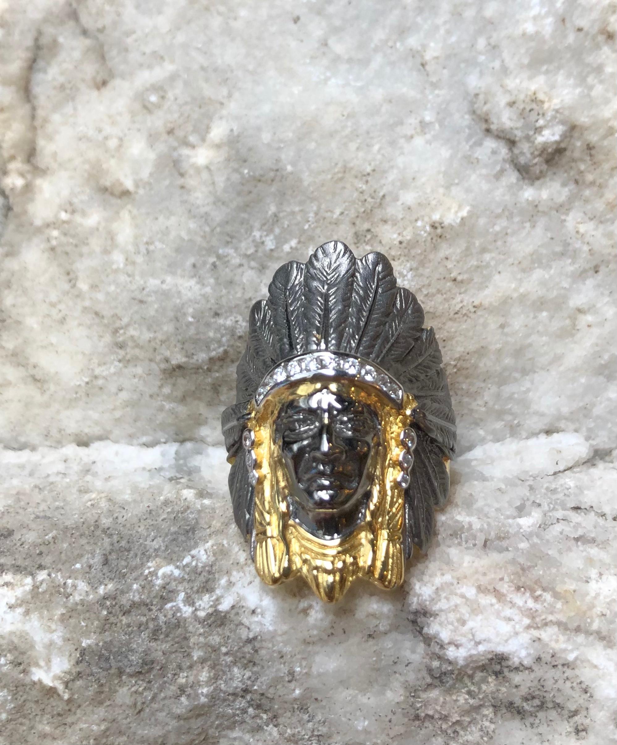 Diamond Native American Ring Set in 18 Karat Gold Settings For Sale 6