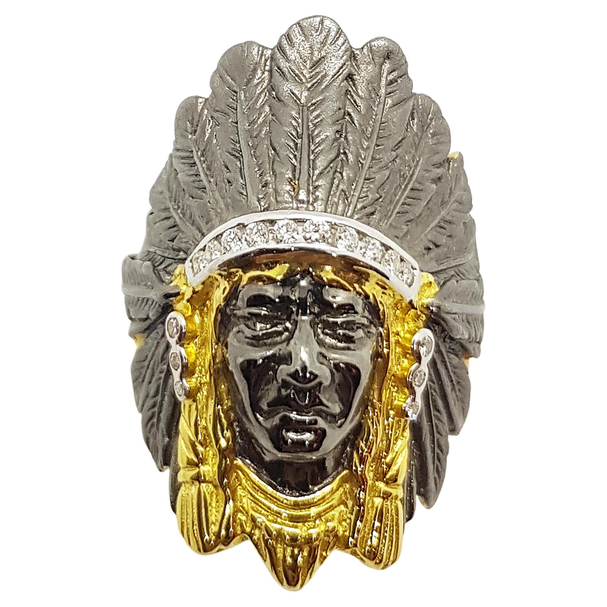 Diamond Native American Ring Set in 18 Karat Gold Settings For Sale