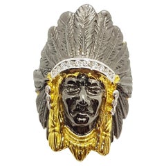 Diamond Native American Ring Set in 18 Karat Gold Settings