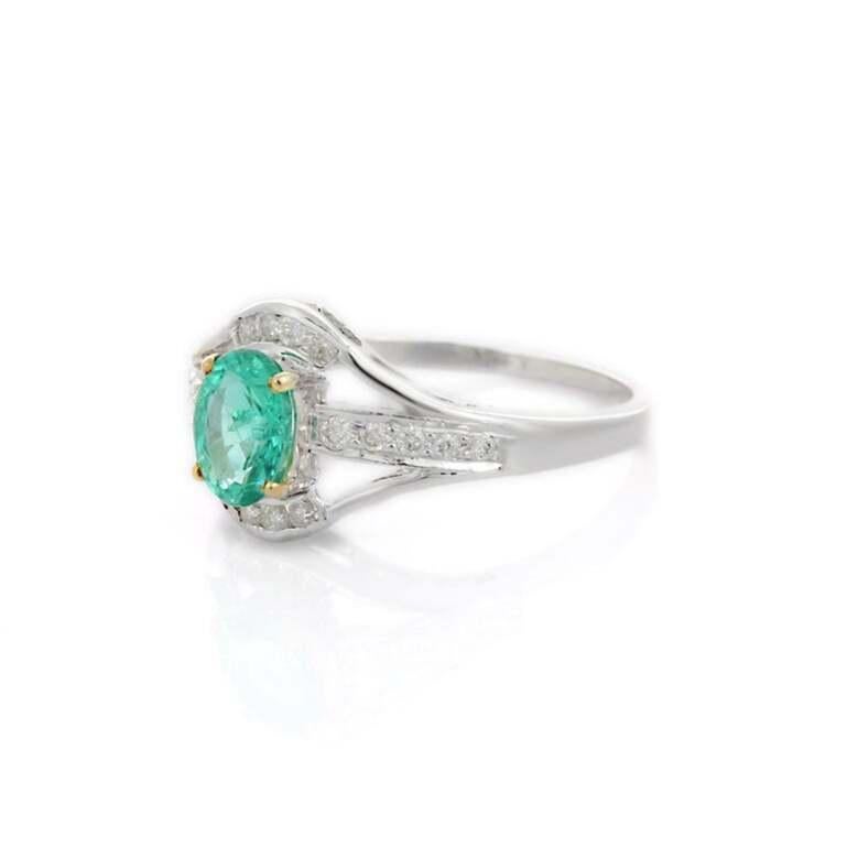 Im Angebot: Diamant Natürlicher Smaragd Damen Ehering aus 18 Karat massivem Weißgold mit Diamant () 3