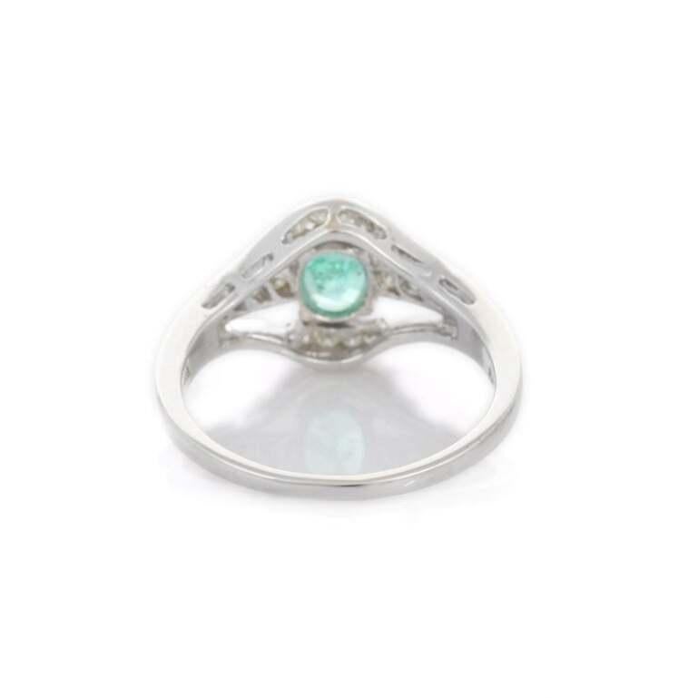 Im Angebot: Diamant Natürlicher Smaragd Damen Ehering aus 18 Karat massivem Weißgold mit Diamant () 5