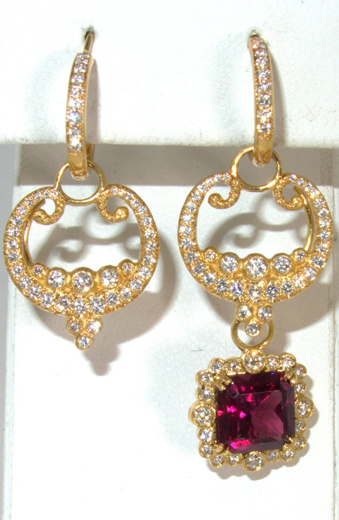 Diamond, Natural Garnet and 18 Karat Gold Earrings 3