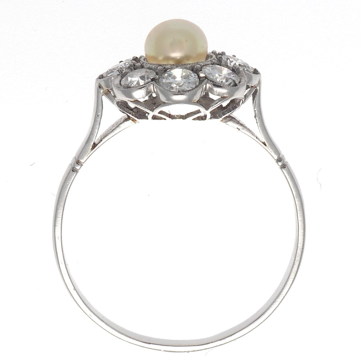 Edwardian Diamond Natural Pearl Cluster Ring