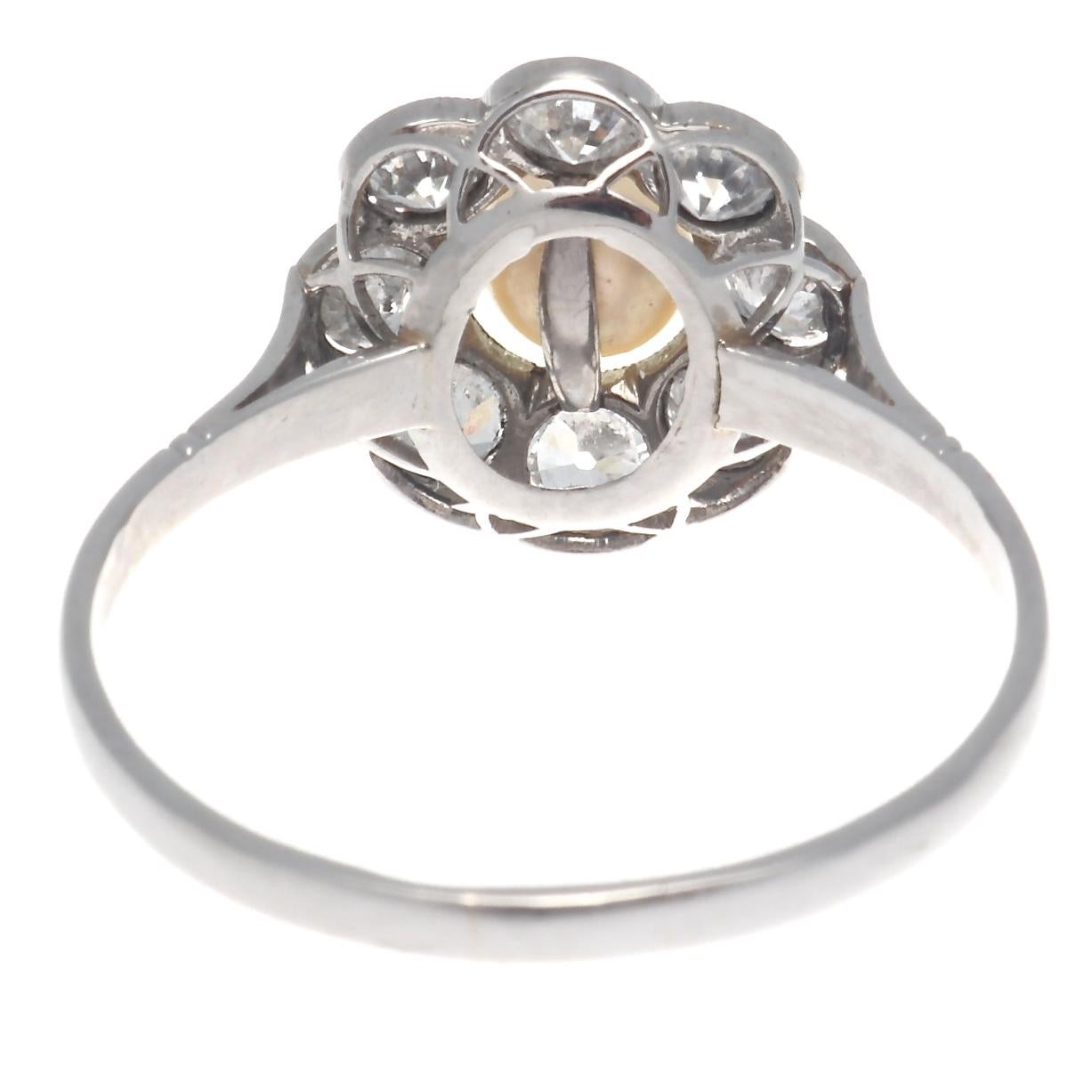 Old European Cut Diamond Natural Pearl Cluster Ring