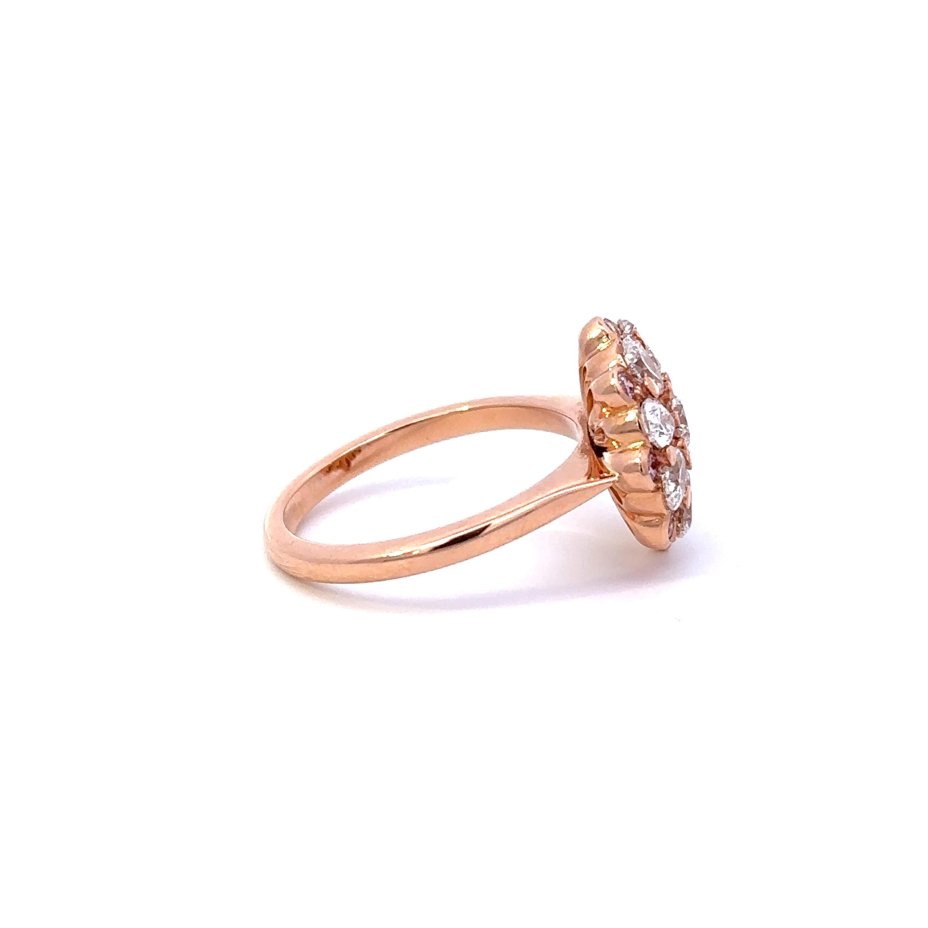 Brilliant Cut Diamond & Rare Natural Pink Diamond Rose Floral Rose Gold Cocktail Ring For Sale